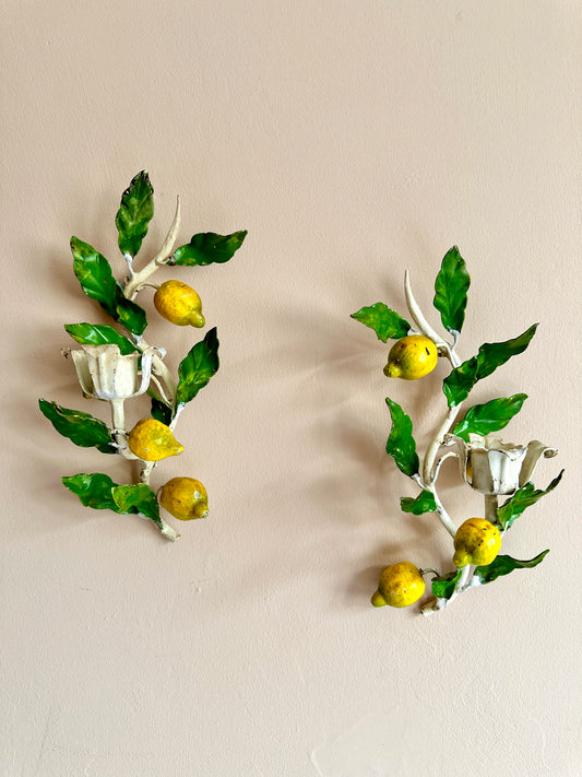 1950s Italian Lemon Tole Candleholders