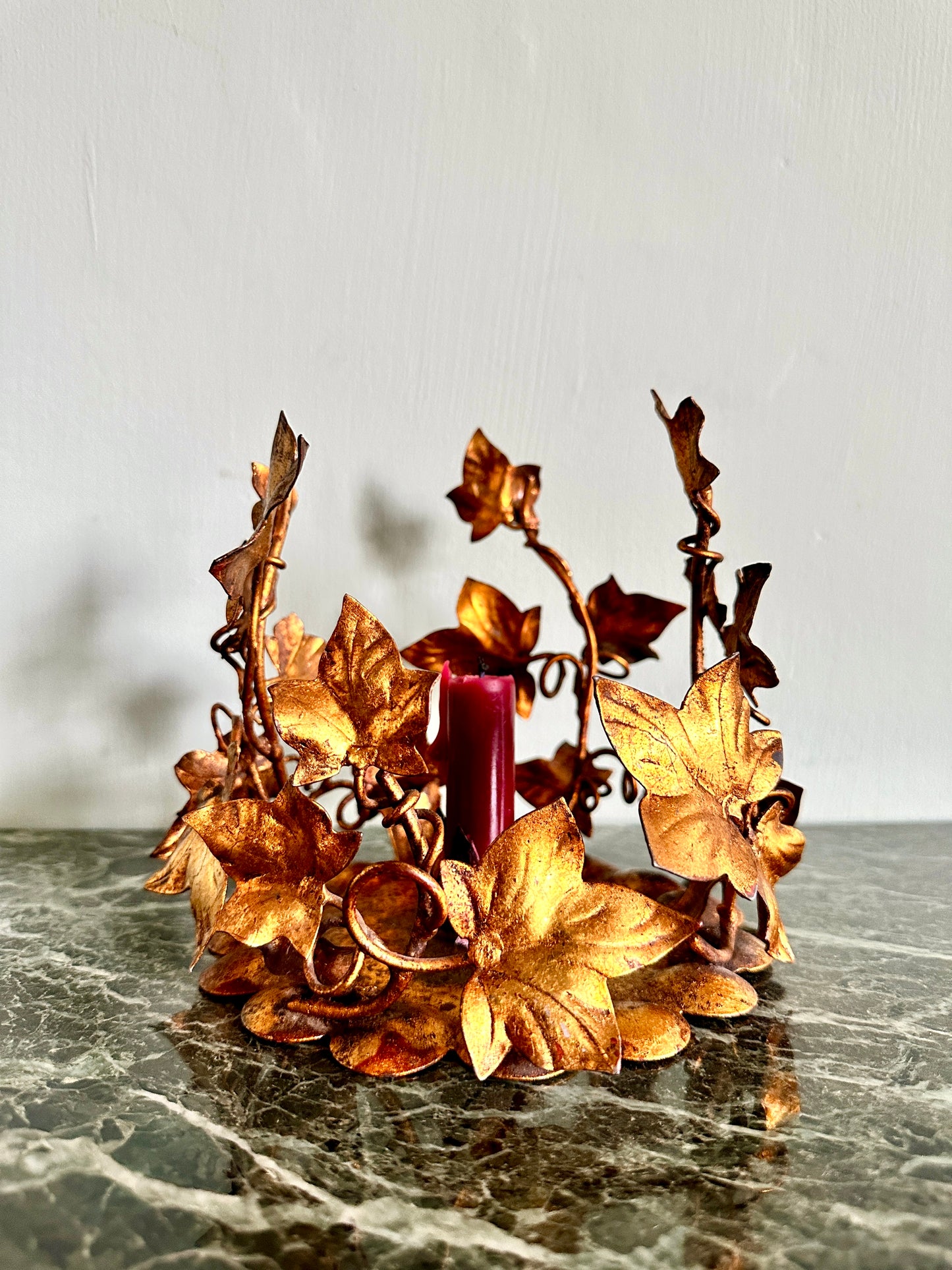 1950s Italian Gilt Ivy Tole Centrepiece Candleholder