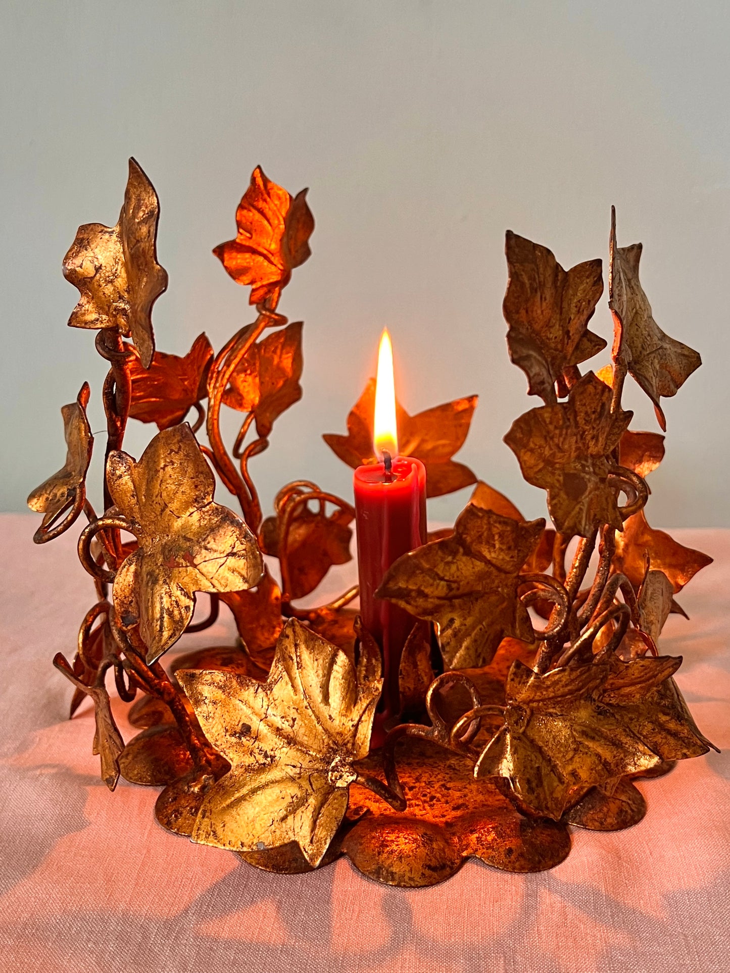 1950s Italian Gilt Ivy Tole Centrepiece Candleholder