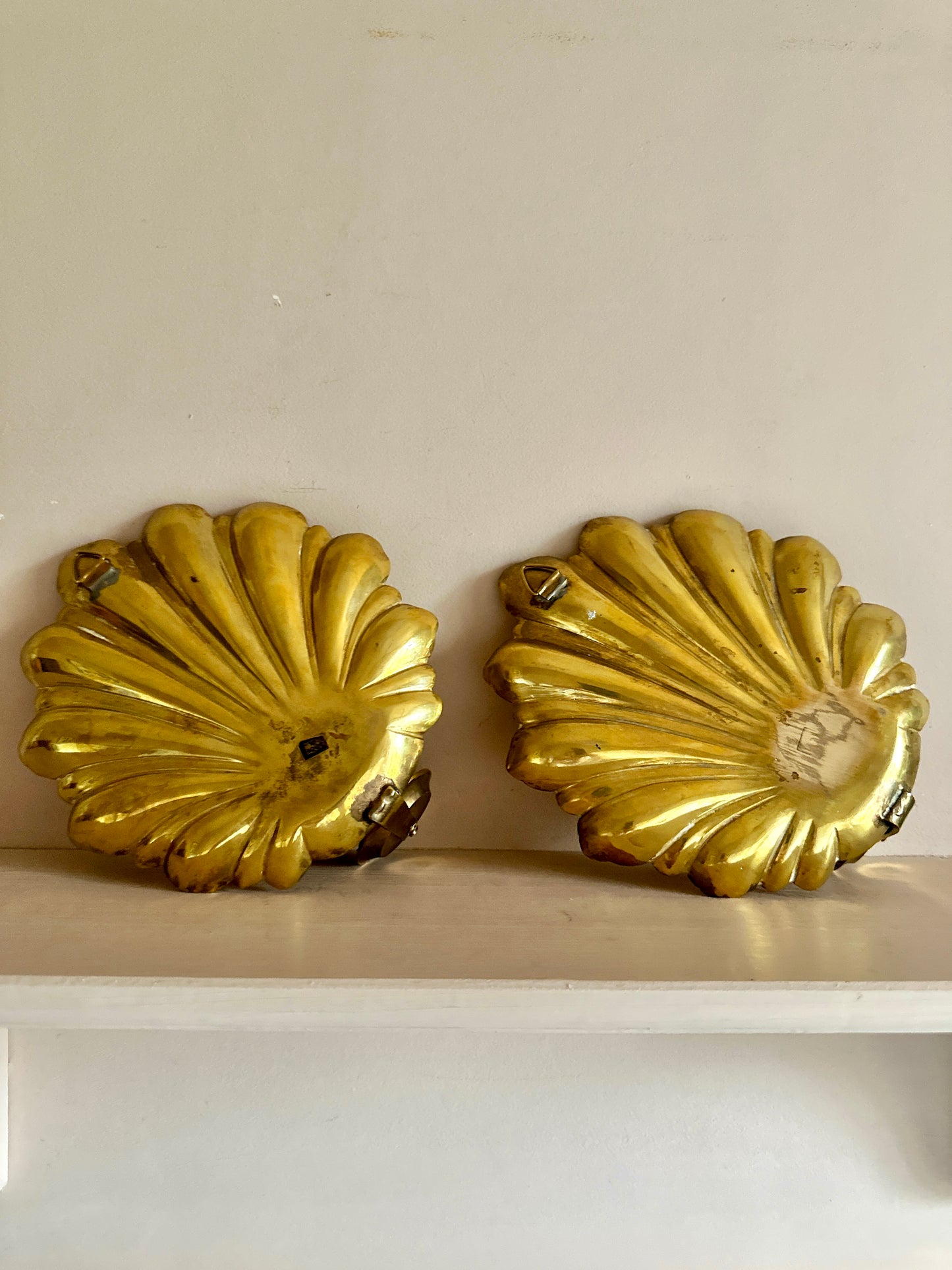 1970s Brass Hollywood Regency Shell Candleholders