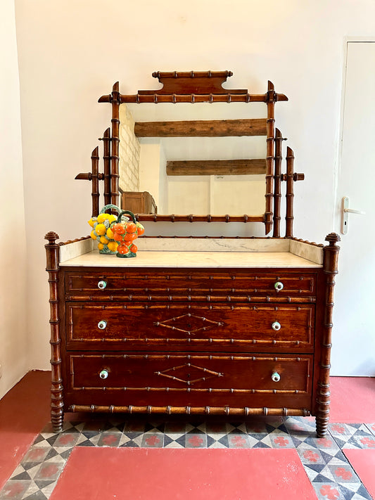 C19th French Faux Bamboo & Marble Dresser