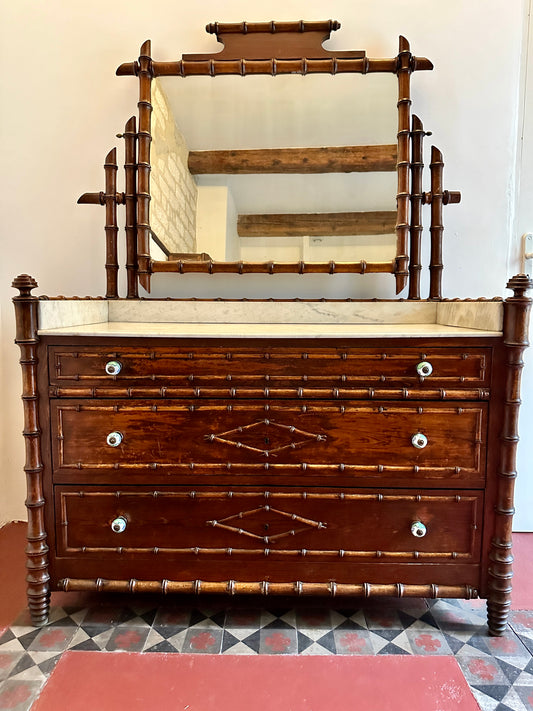 C19th French Faux Bamboo & Marble Dresser