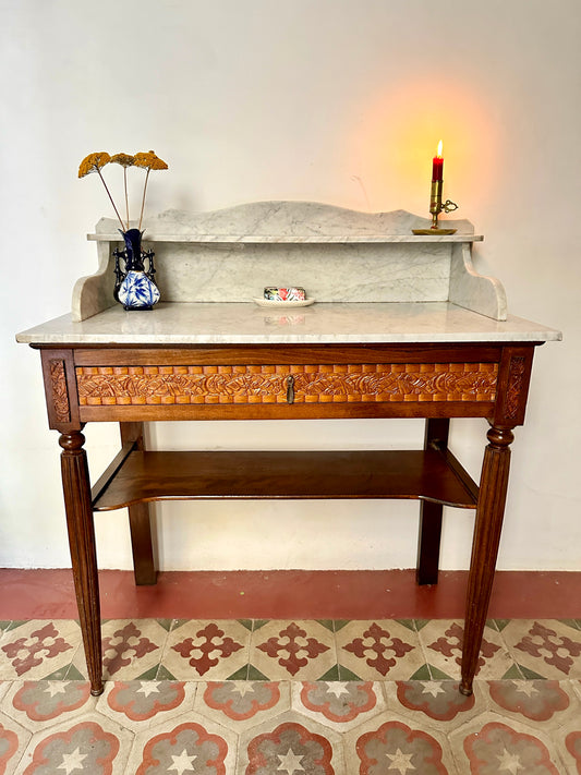 Art Deco Marble & Mahogany Washstand