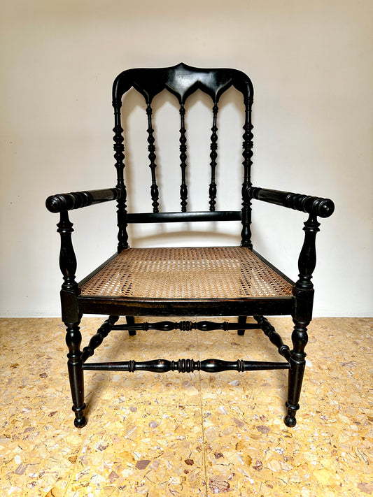 C19th Napoleon III Ebonised Cane Seat Armchairs (Sold Separately, Four Available)