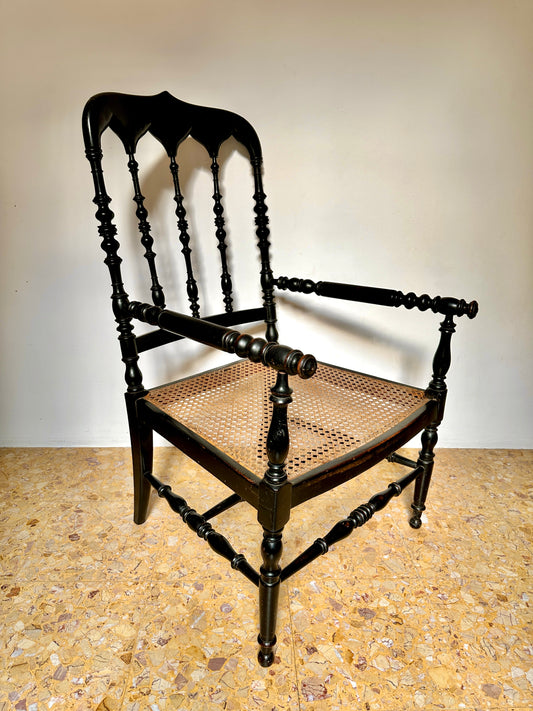 C19th Napoleon III Ebonised Cane Seat Armchairs (Sold Separately, Four Available)