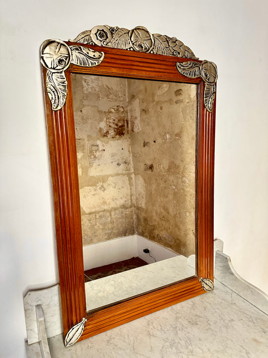 Large French Art Deco Fruitwood Mirror