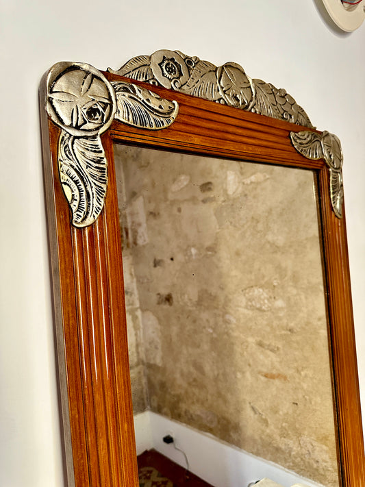 Large French Art Deco Fruitwood Mirror