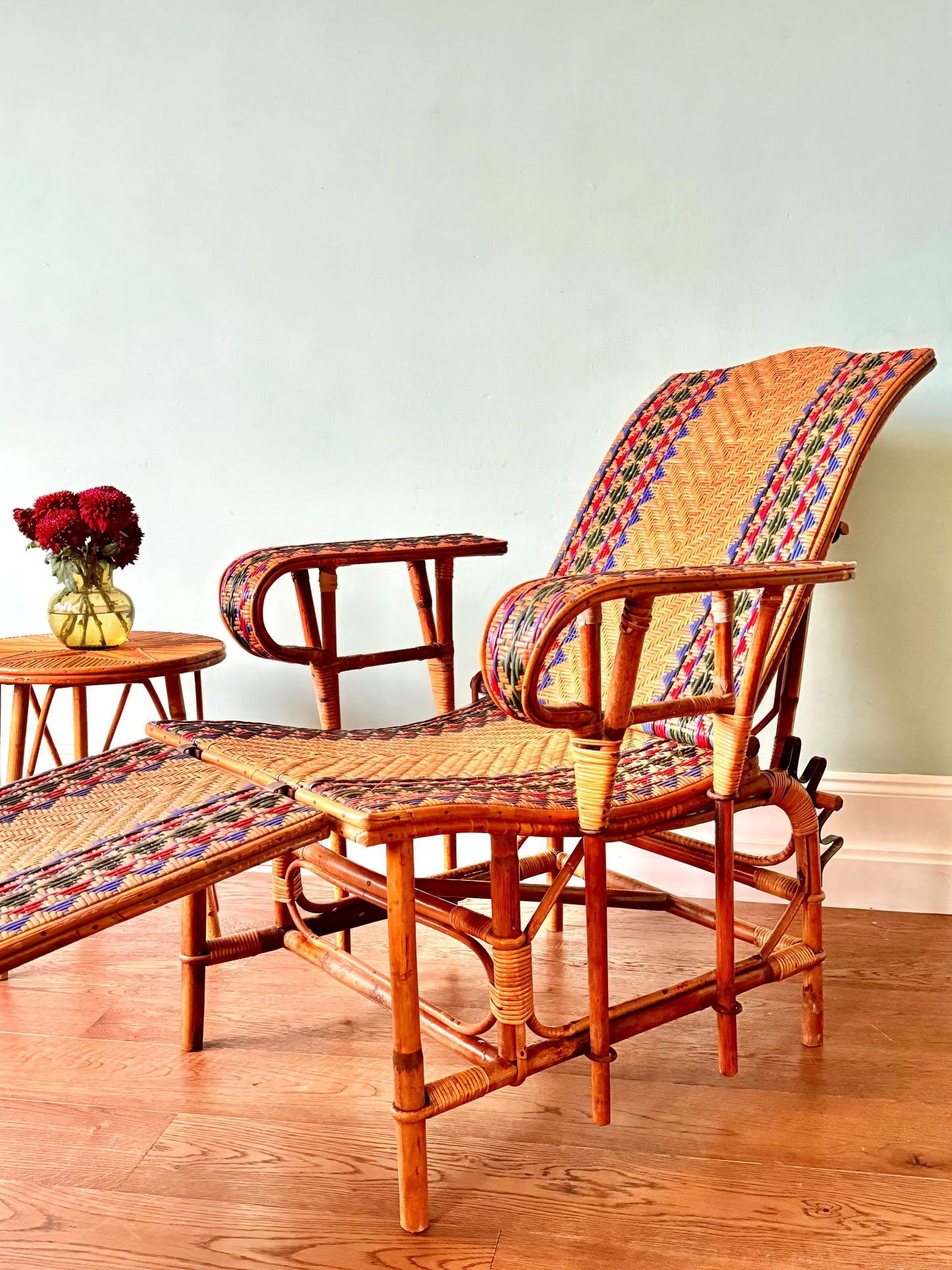 Early C20th French Bamboo & Rattan Chaise Longue