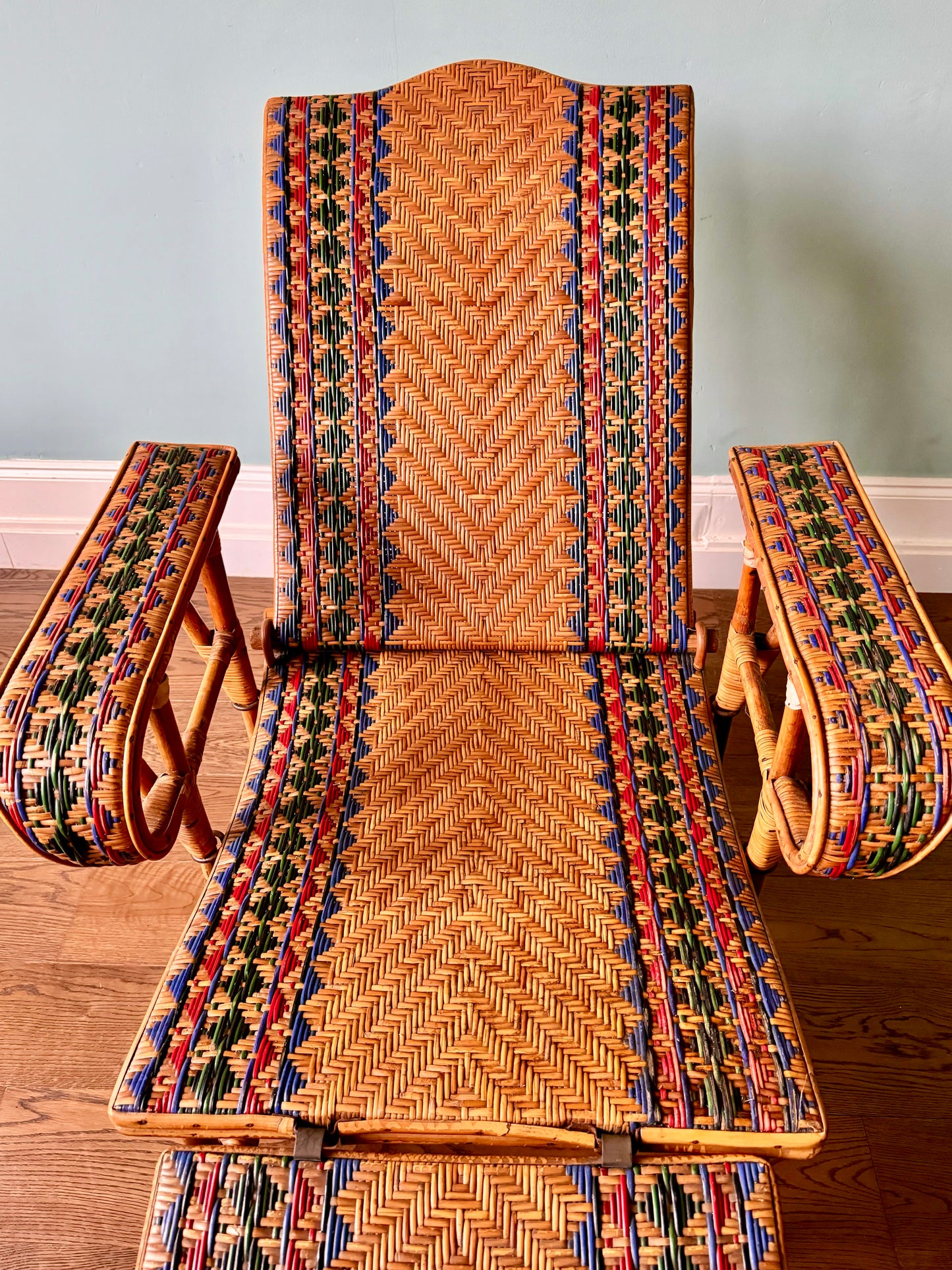 Early C20th French Bamboo & Rattan Chaise Longue