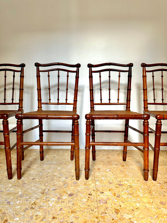 Set Of Four C19th French Faux Bamboo Chairs