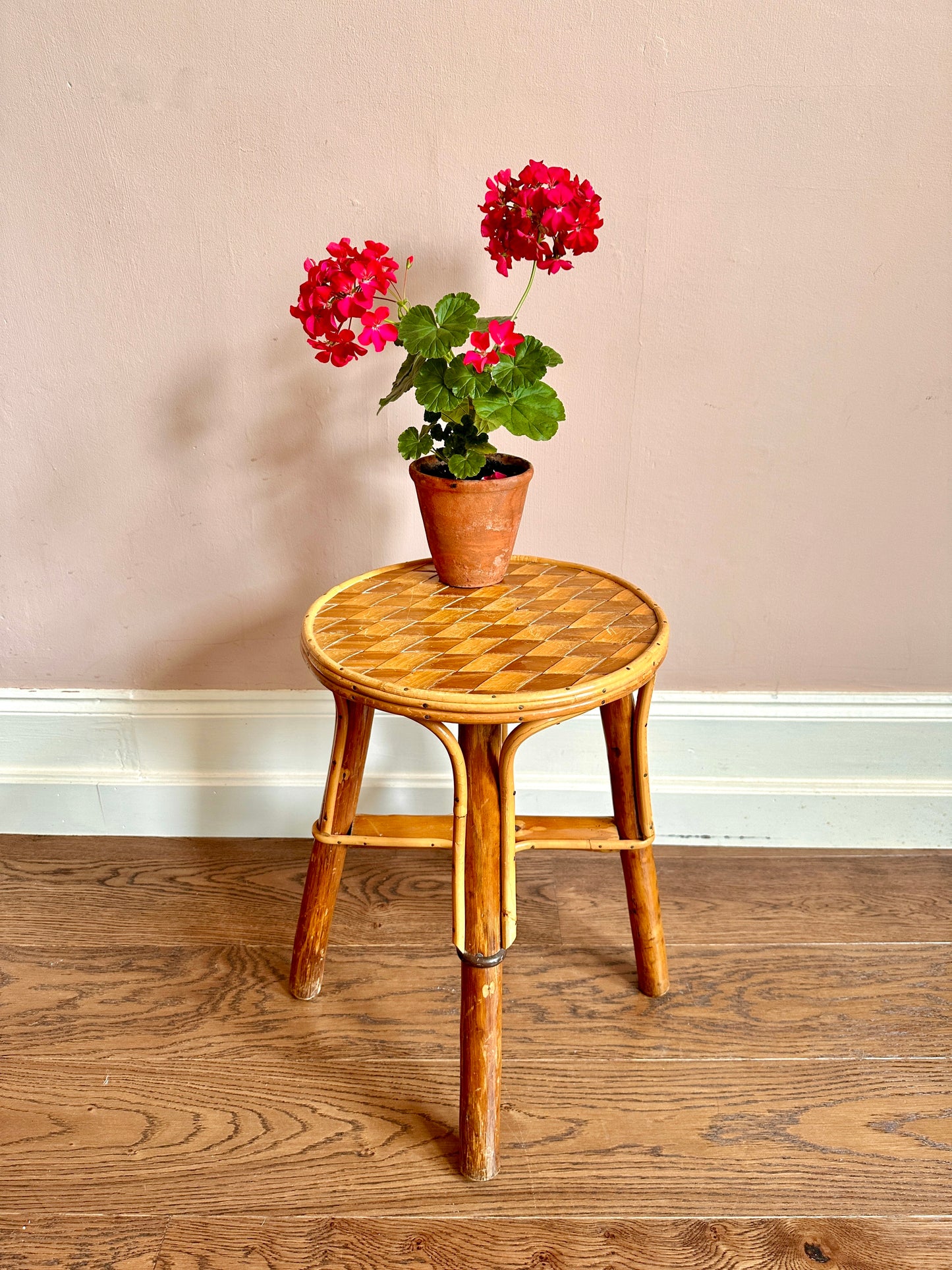 1960s Dordogne Woven Rattan, Bamboo and Chestnut Side Table