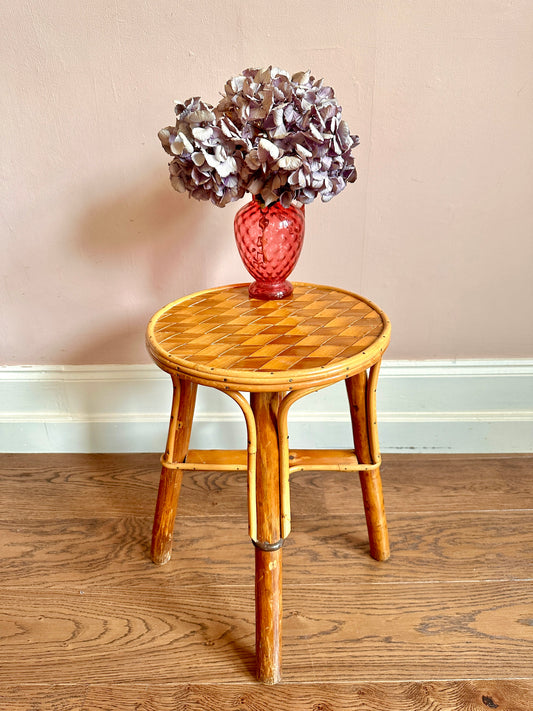 1960s Dordogne Woven Rattan, Bamboo and Chestnut Side Table