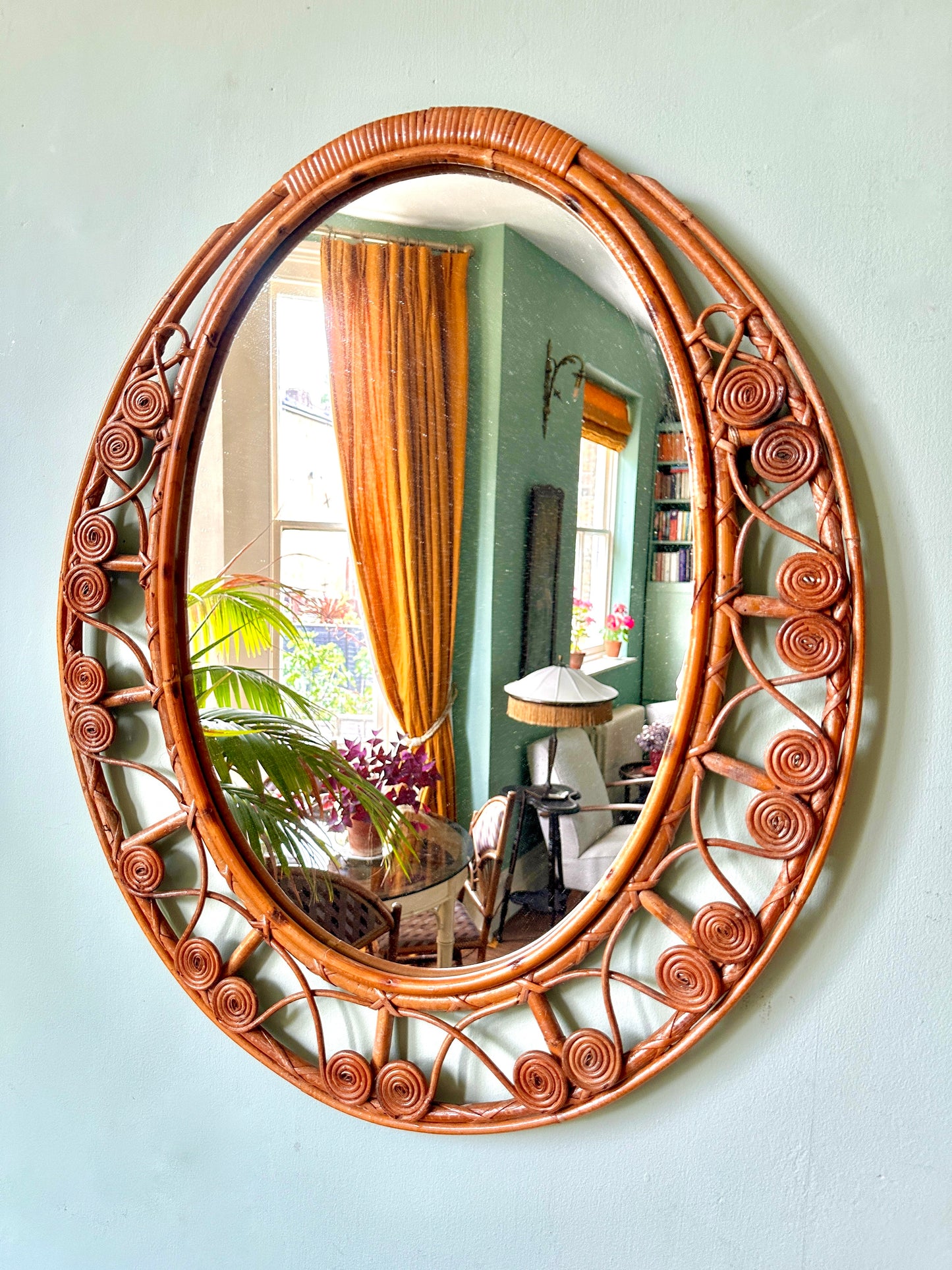 1960s French Rattan and Bamboo Mirror