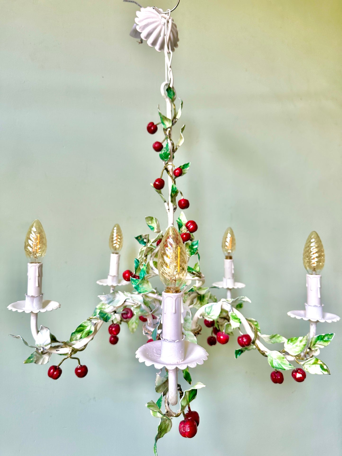 1940s Italian Cherry Toleware Chandelier (1 of 2 Available)