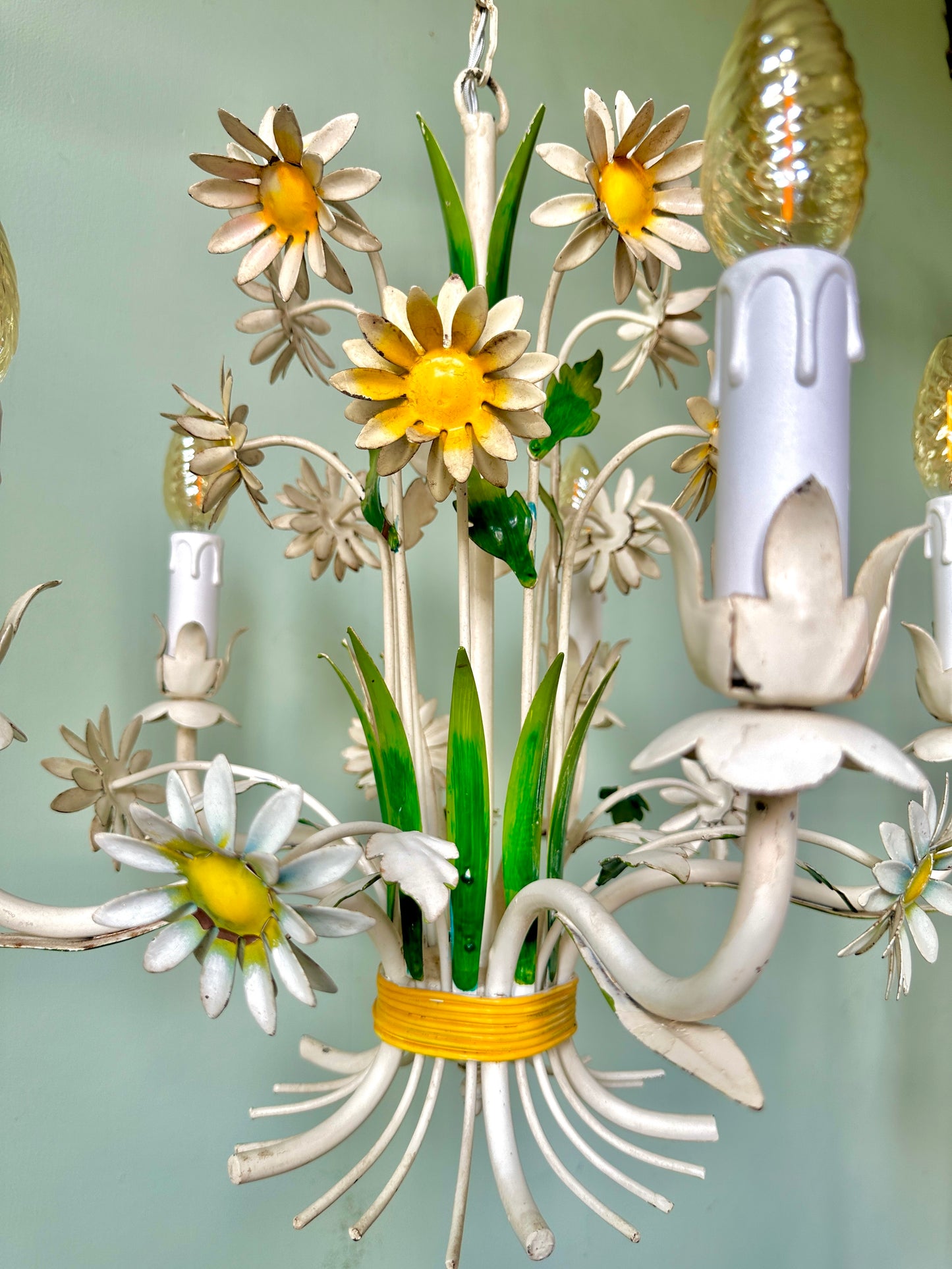 1960s French Daisy Toleware Chandelier