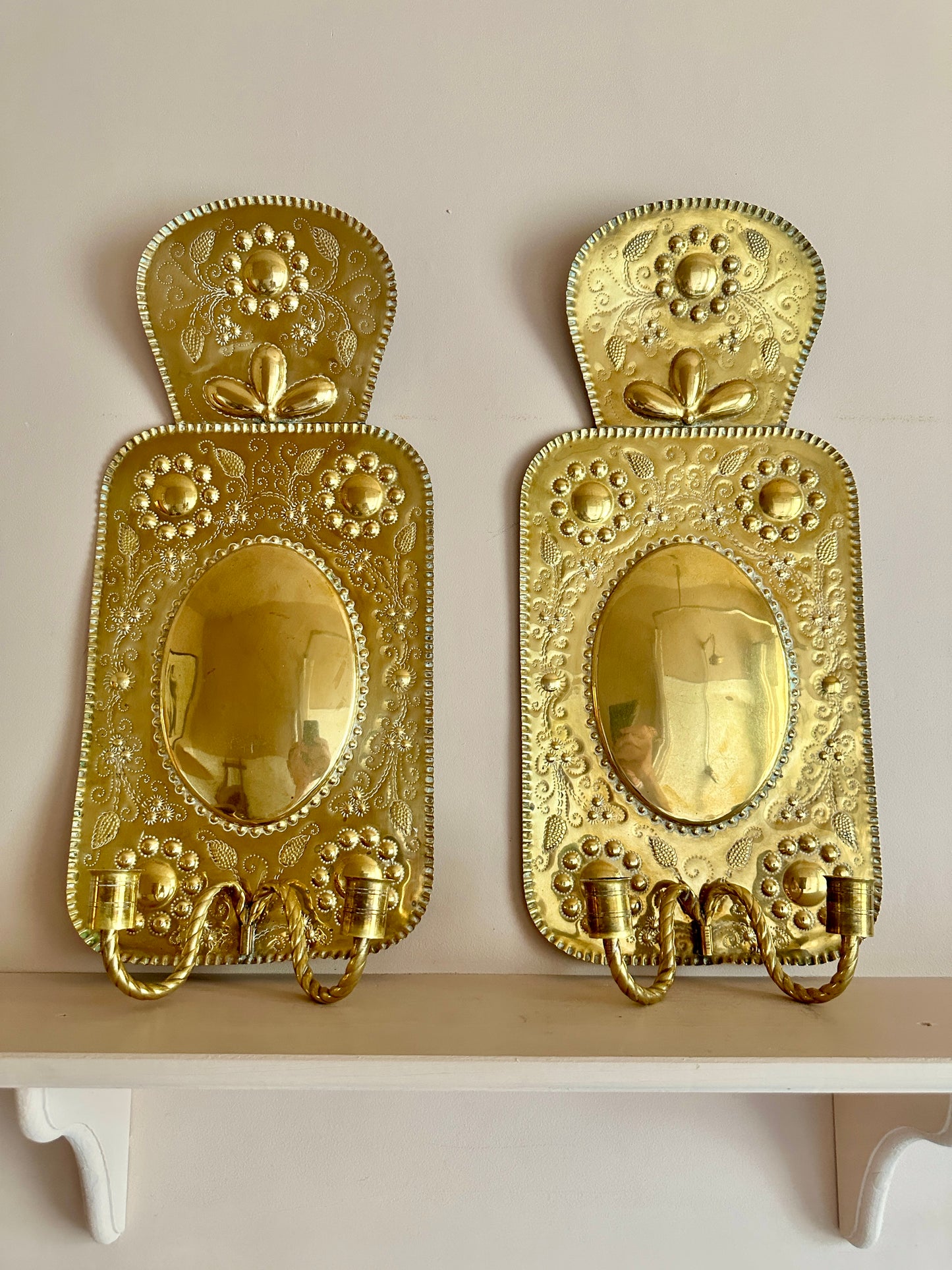 Large Early C20th Swedish Brass Wall Plates