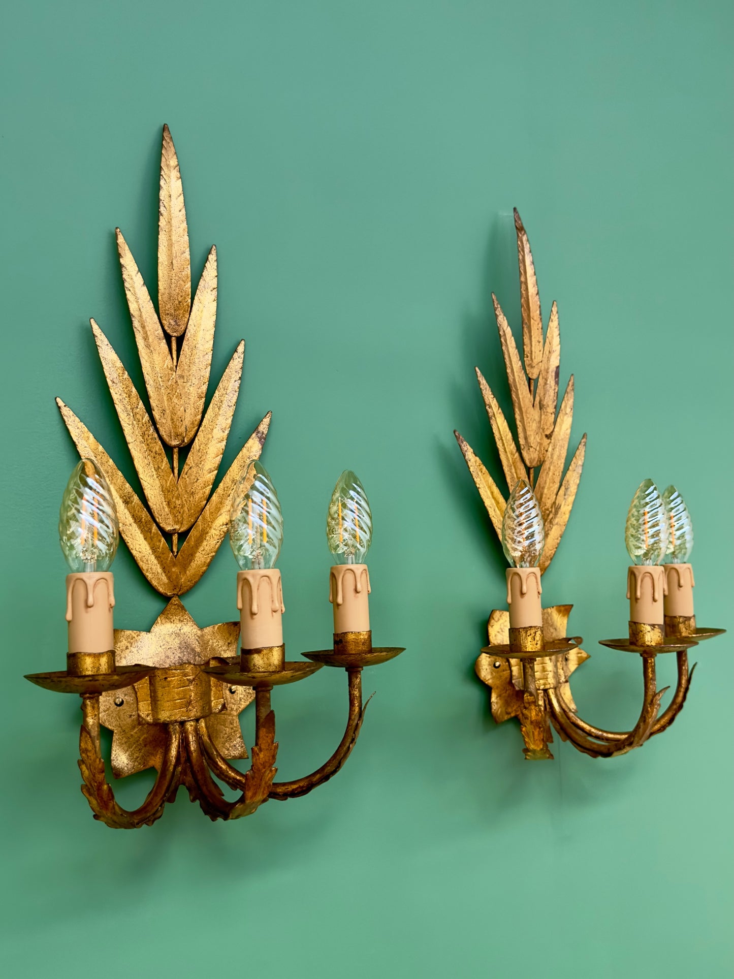 **RESERVED** Pair of 1950s Italian Gilt Toleware Wall Lights