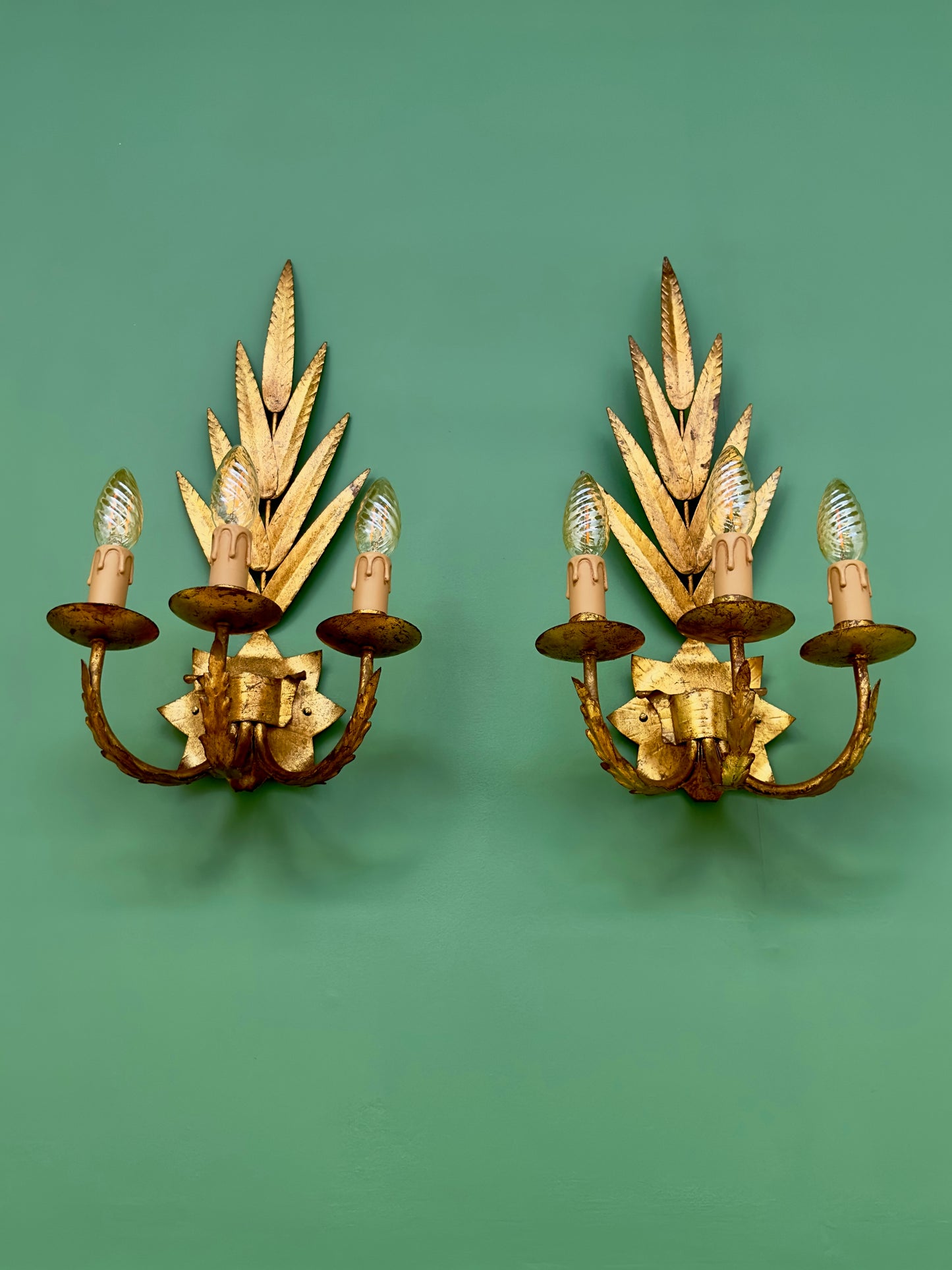 **RESERVED** Pair of 1950s Italian Gilt Toleware Wall Lights