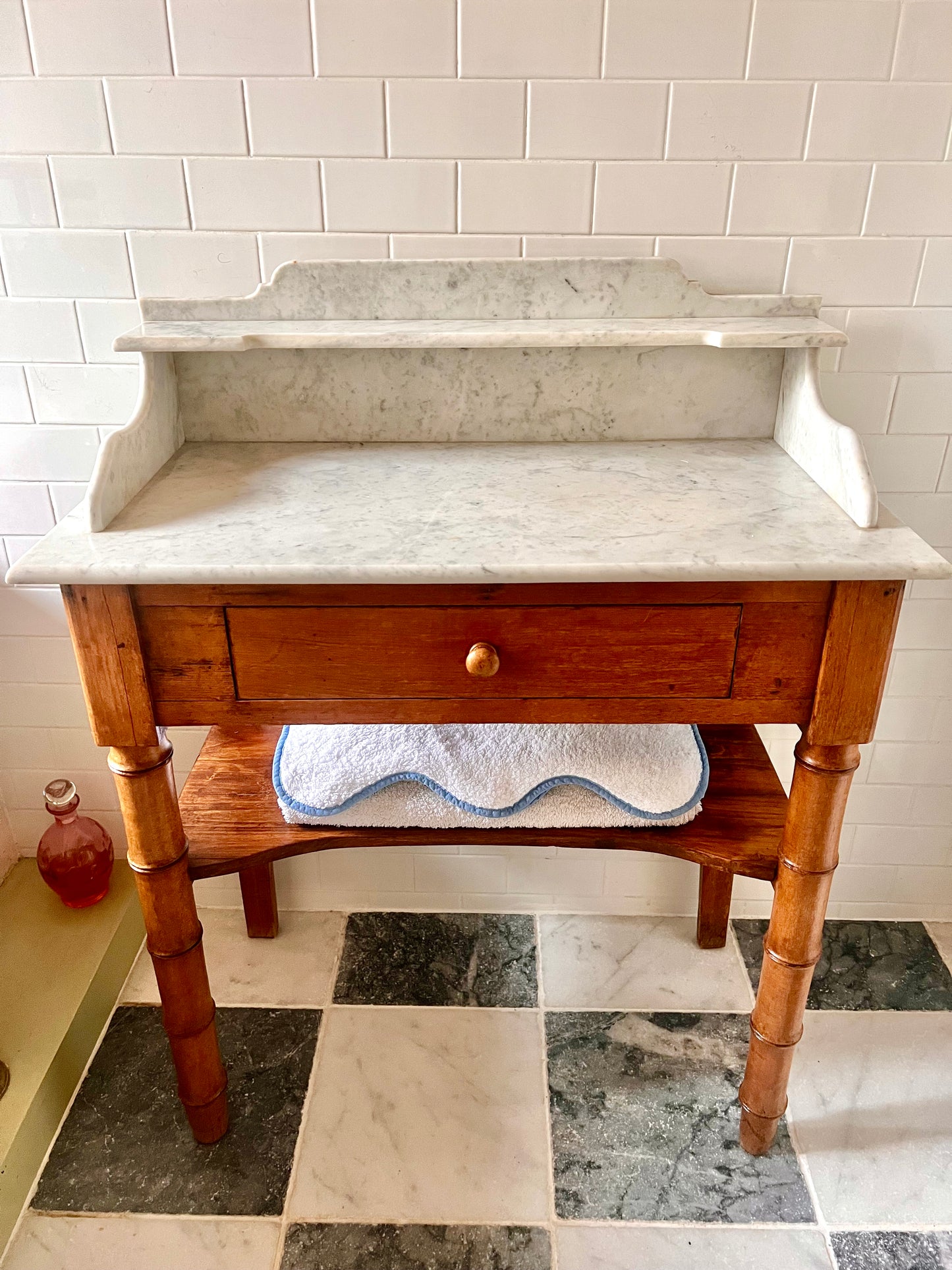 C19th French Faux Bamboo & Marble Wash Stand