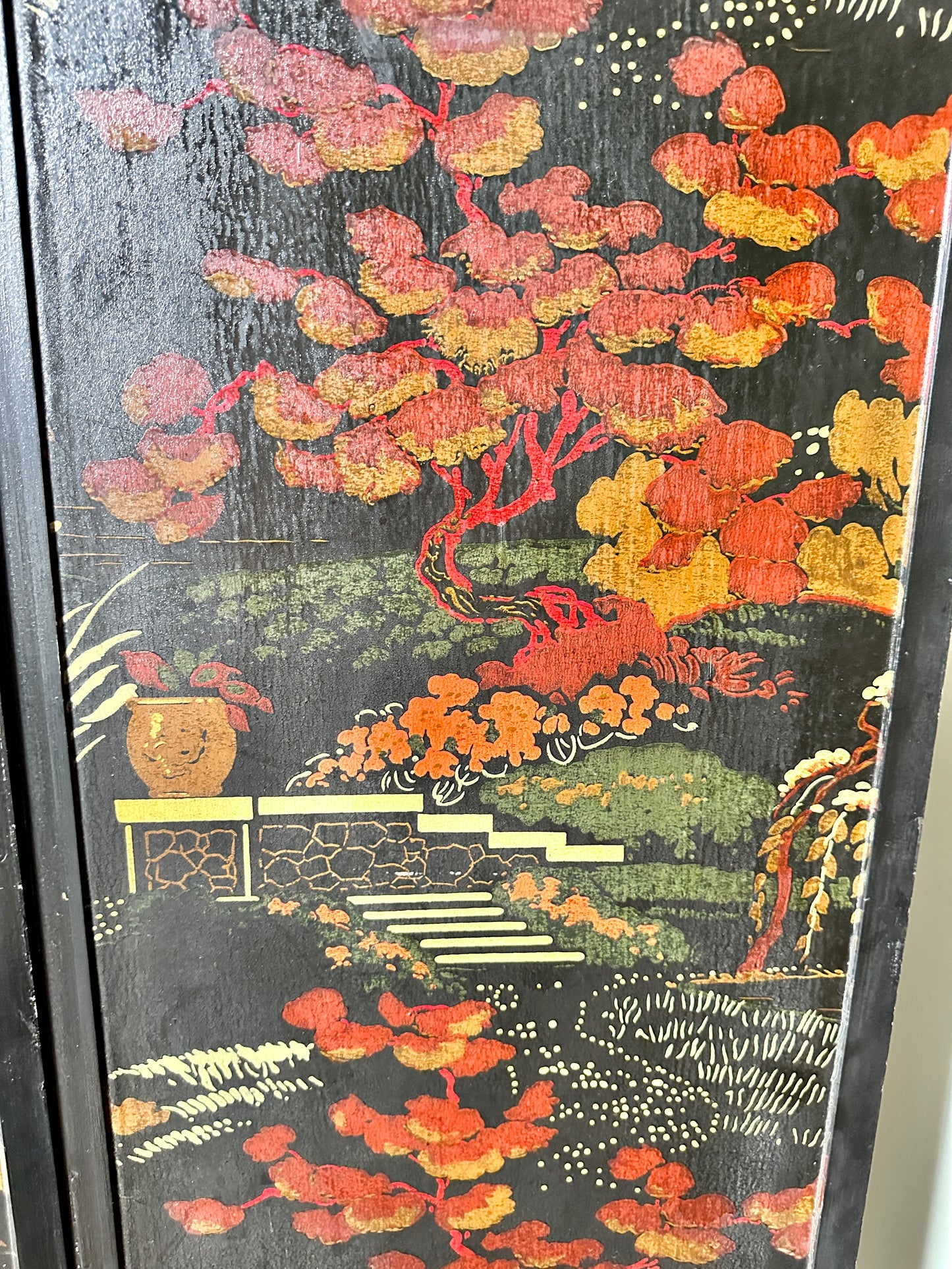 1920s Japanese Oil On Wood Screen/Room Divider