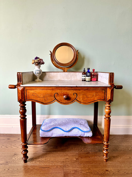 Small C19th French Marble & Walnut Washstand