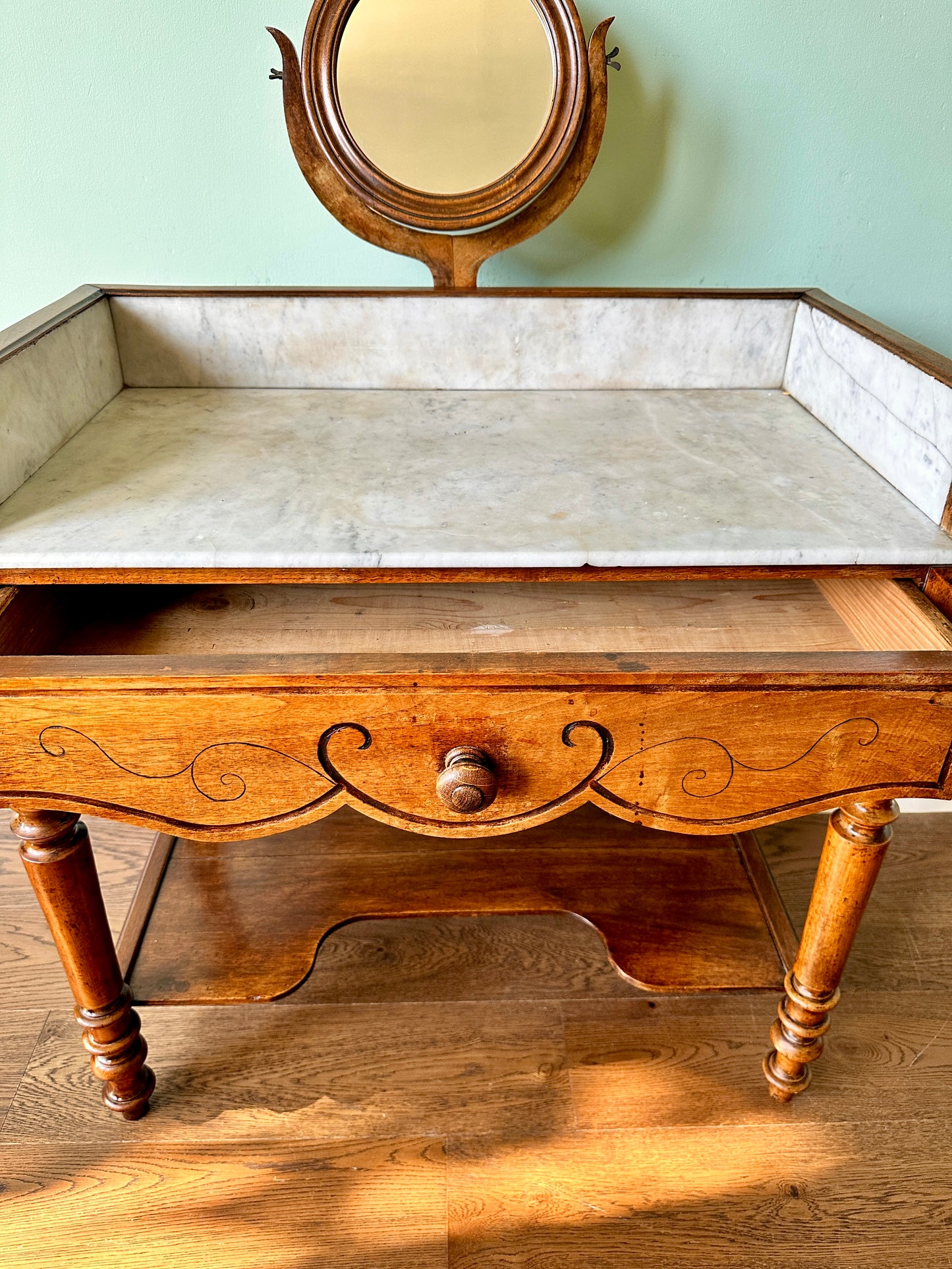 Small C19th French Marble & Walnut Washstand