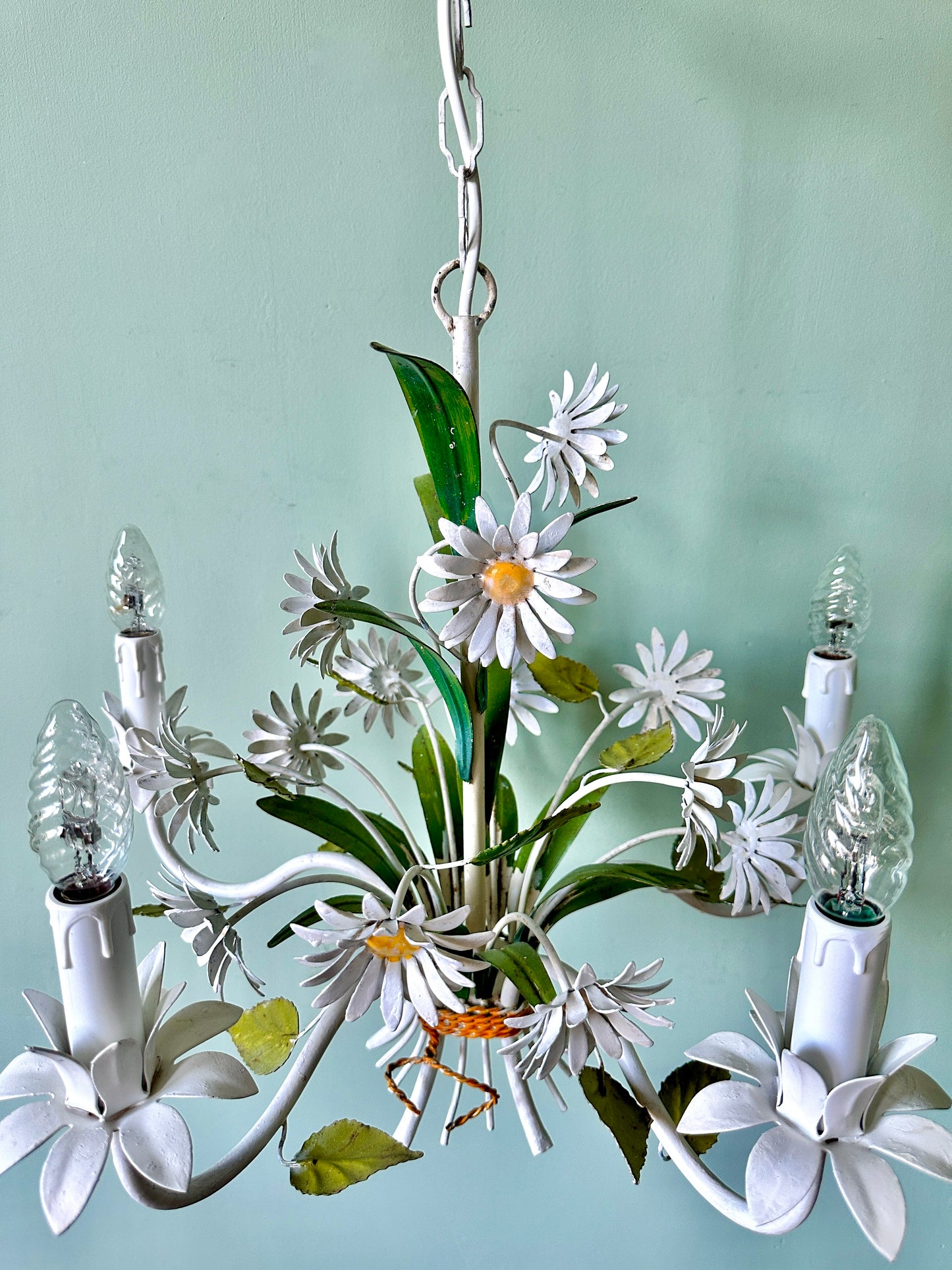 1960s French Tole Daisy Chandelier