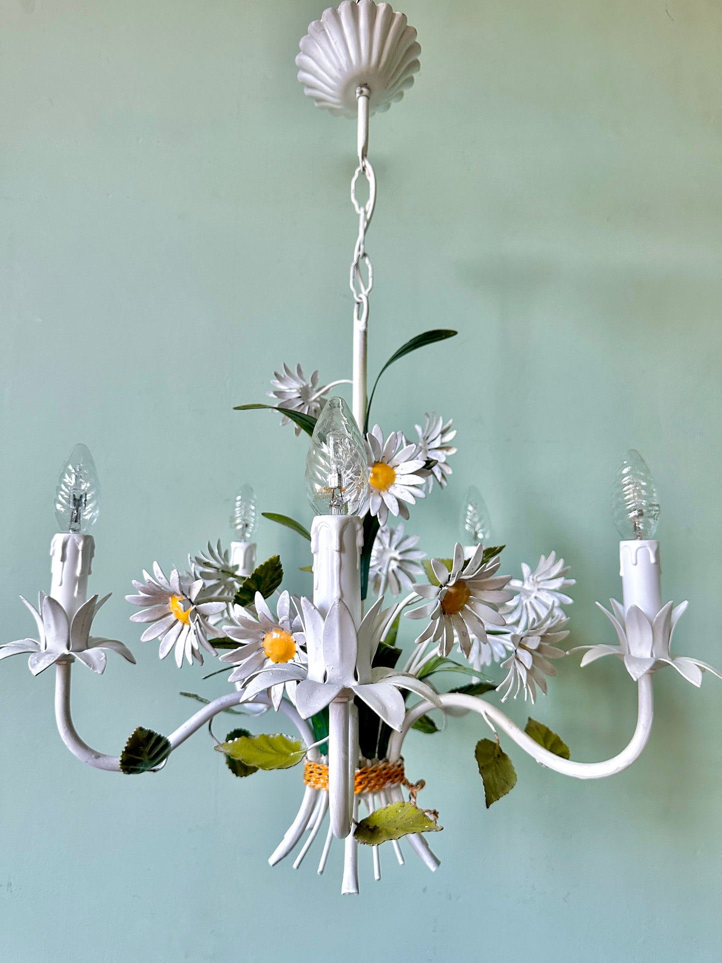 1960s French Tole Daisy Chandelier