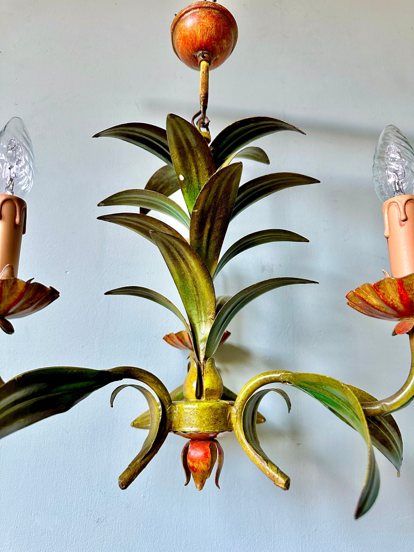 1960s French Tole Leaf Chandelier
