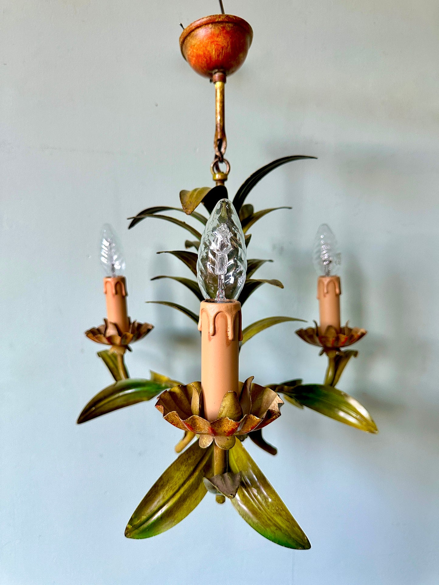 1960s French Tole Leaf Chandelier