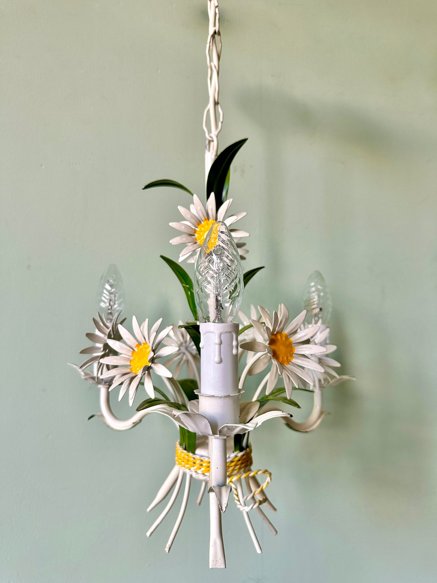 Small 1970s French Tole Daisy Chandelier