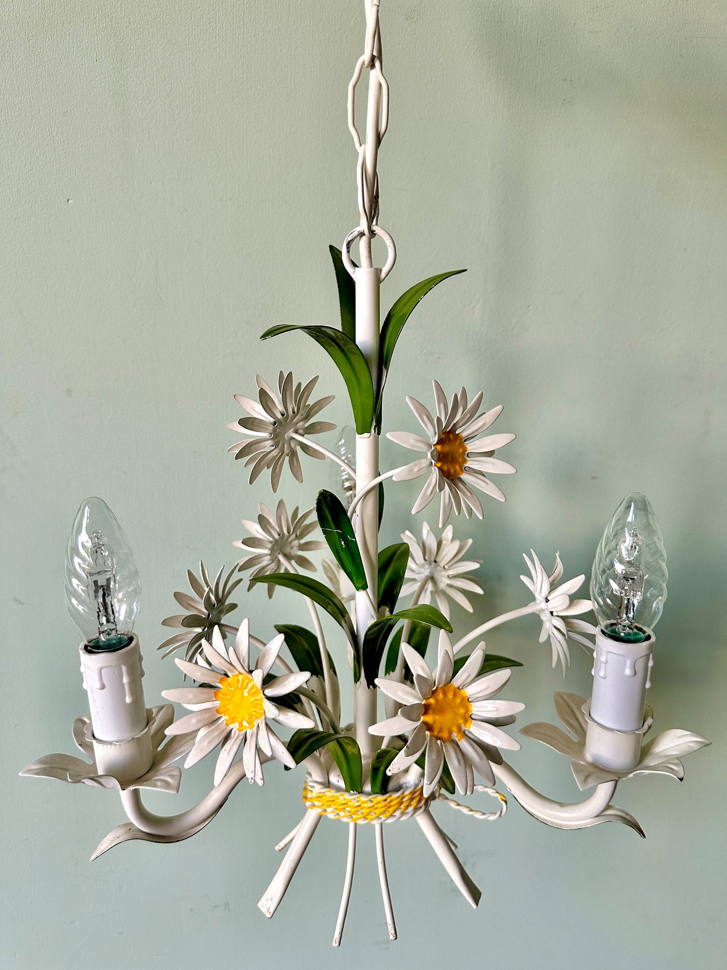 Small 1970s French Tole Daisy Chandelier