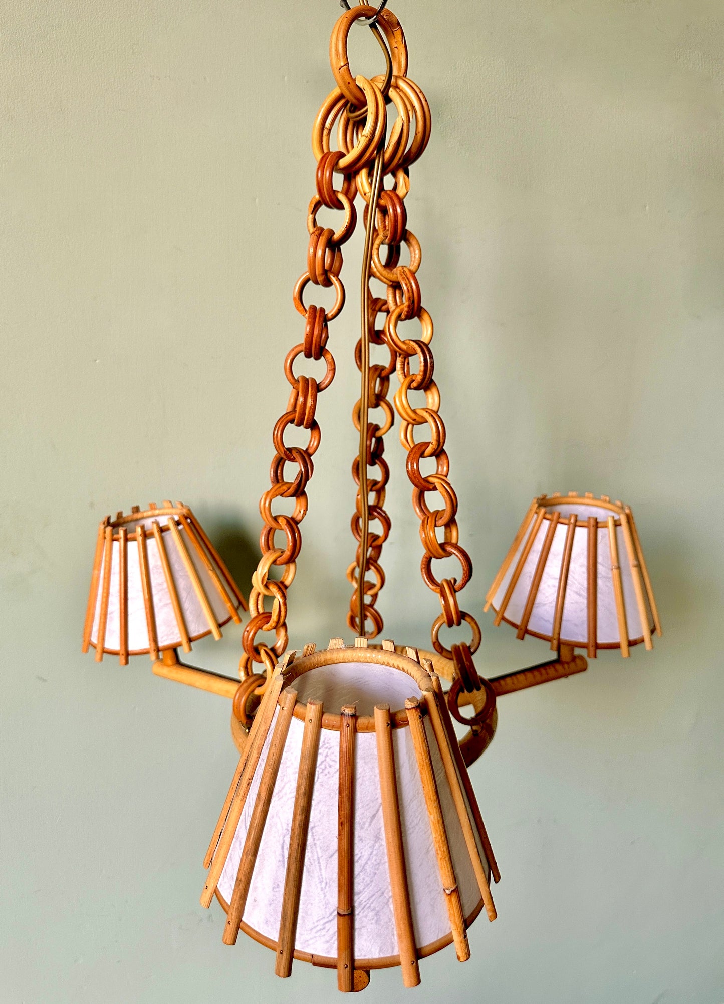 1960s French Bamboo Chandelier
