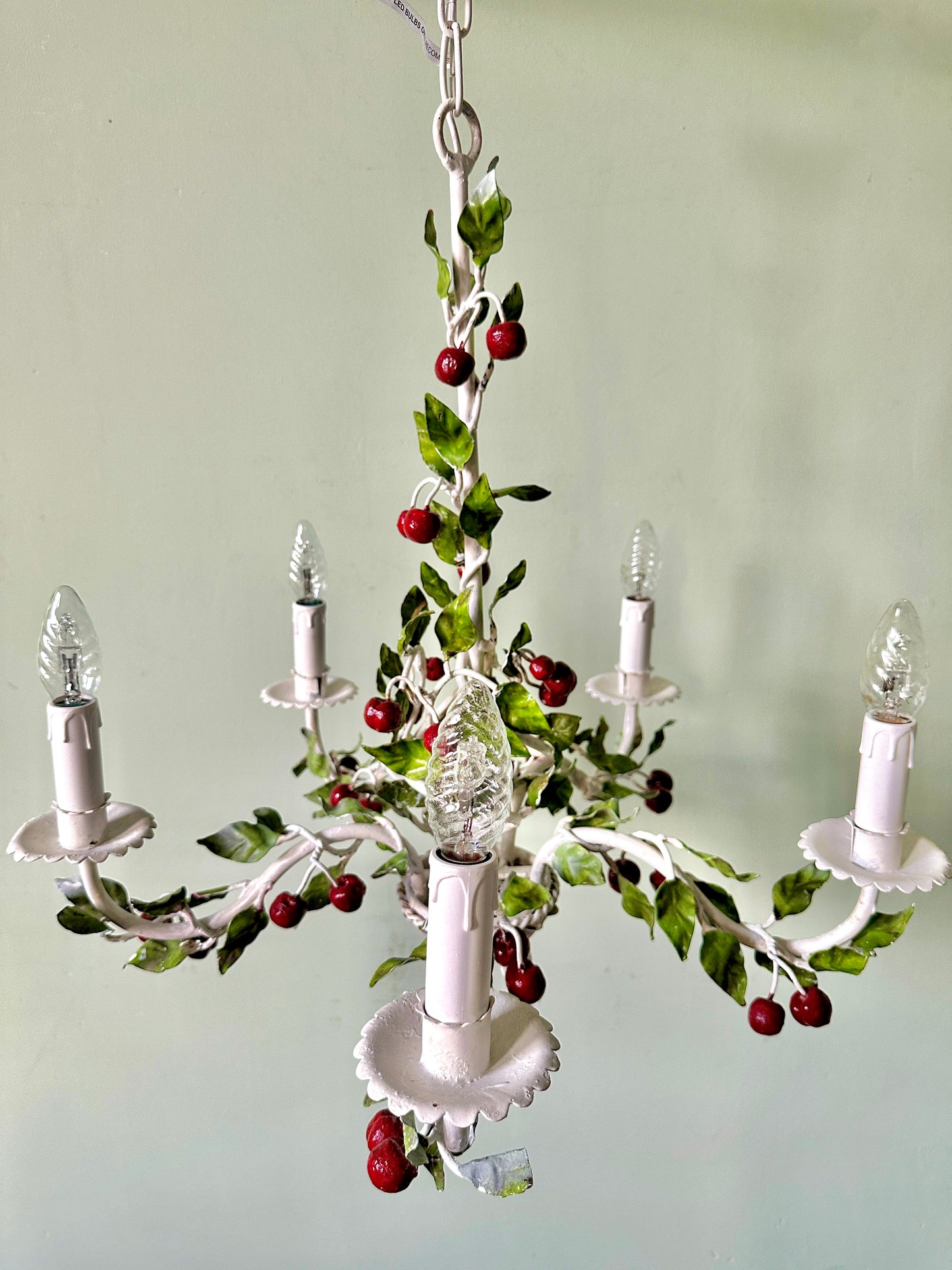 1940s Italian Cherry Tole Chandelier (2 of 2 Available)