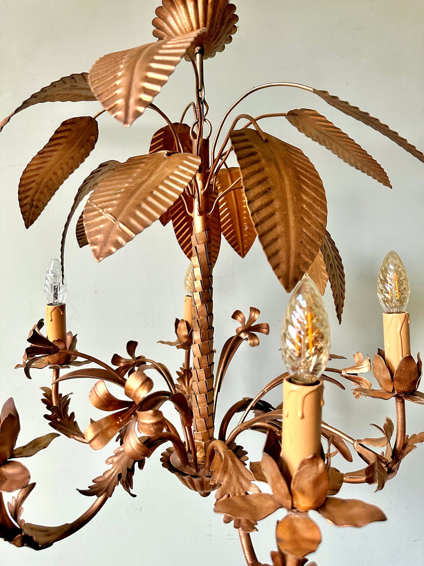 1960s French Palm Tole Chandelier