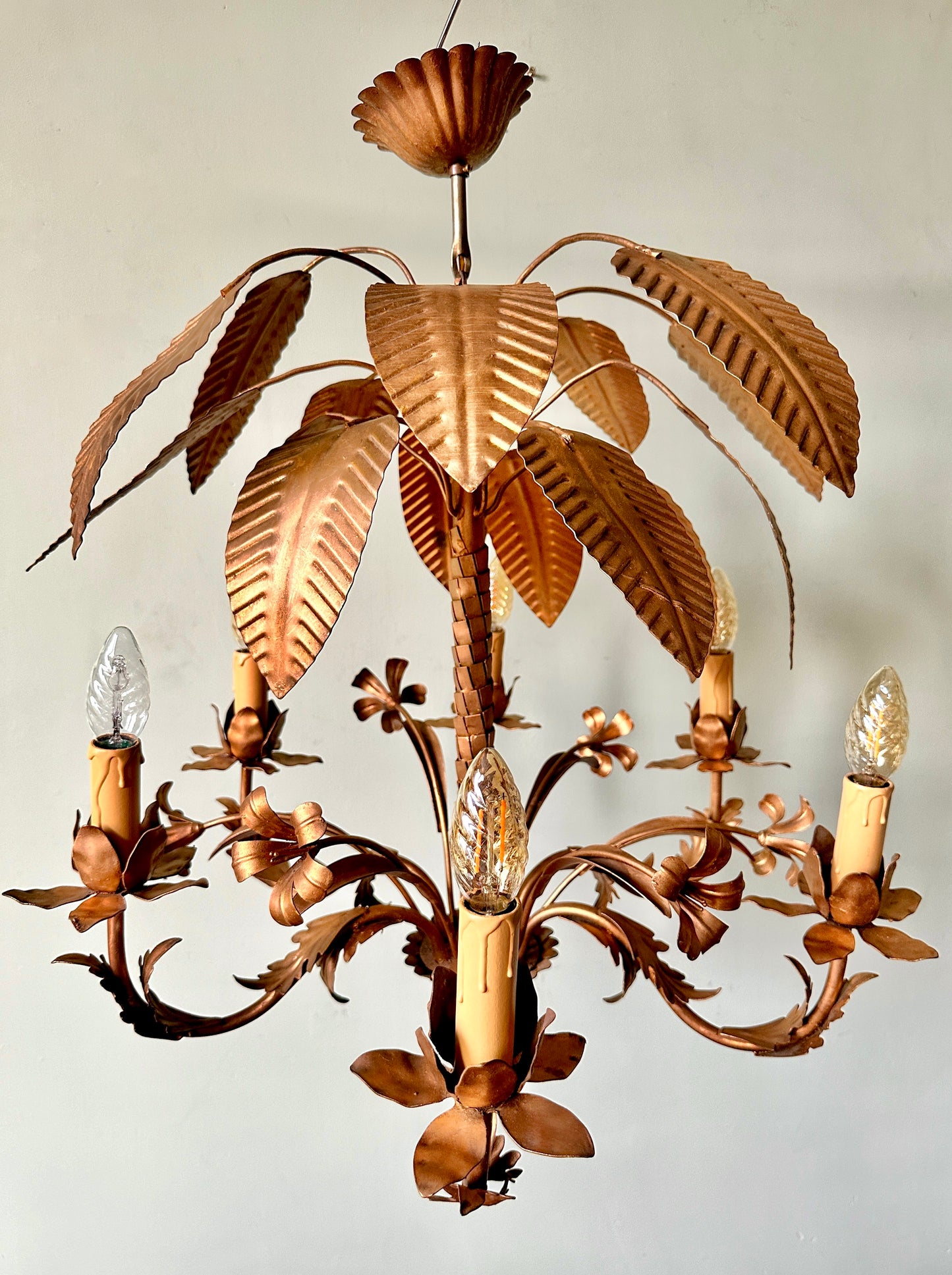 1960s French Palm Tole Chandelier