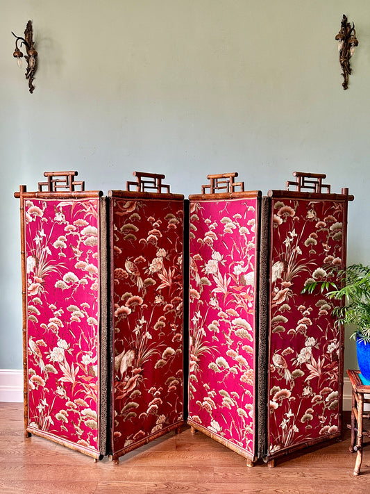 Large C19th Japanese Silk & Bamboo Screen
