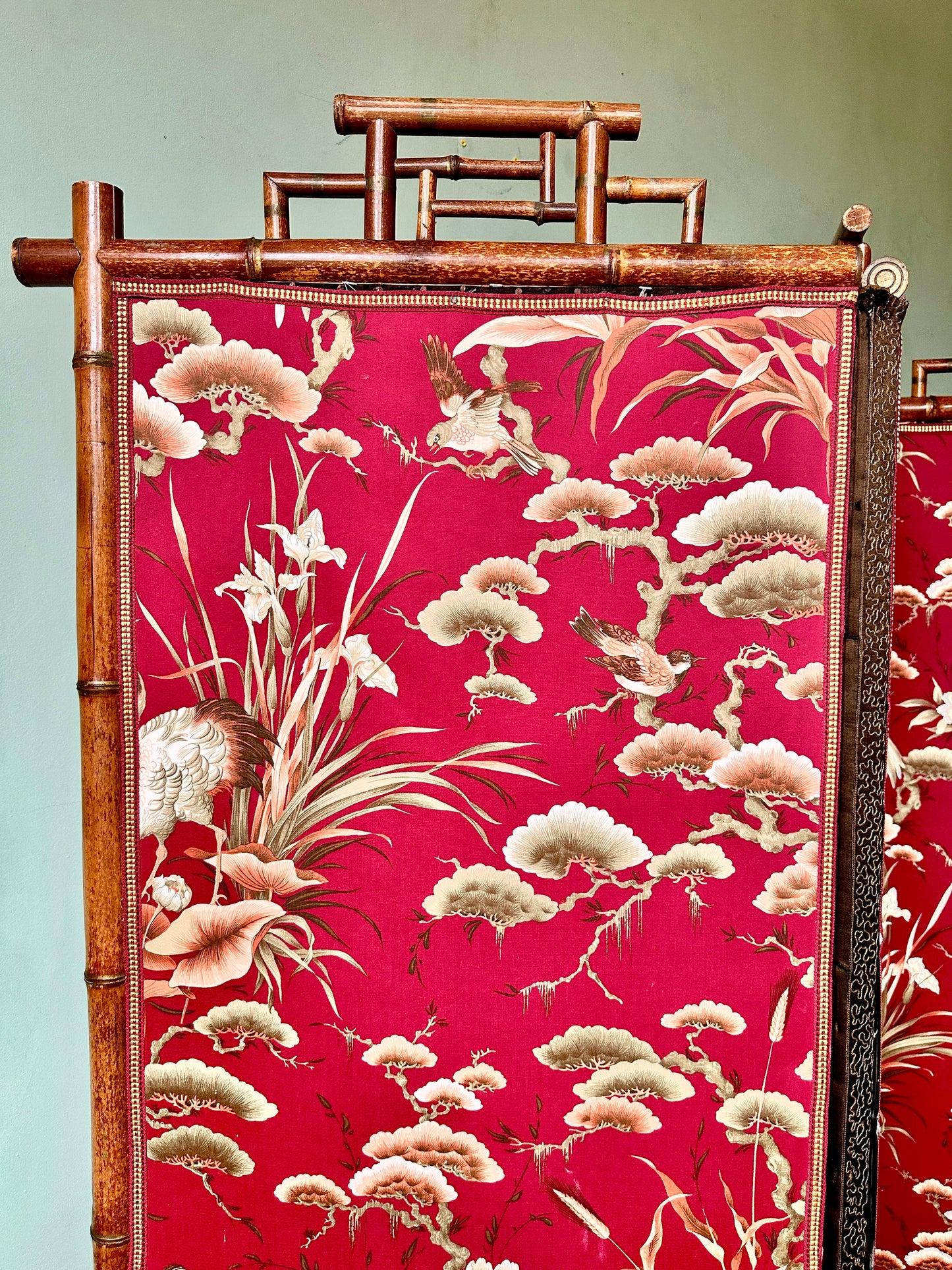 Large C19th Japanese Silk & Bamboo Screen