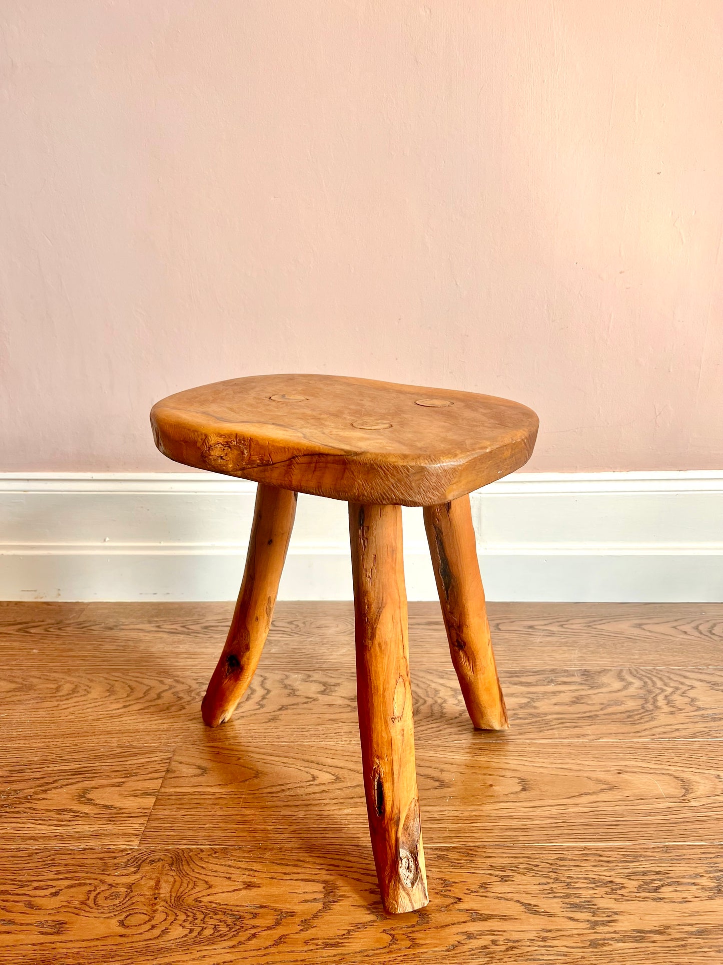 1960s French Primitive Brutalist Tripod Stool (Two of Two Available)