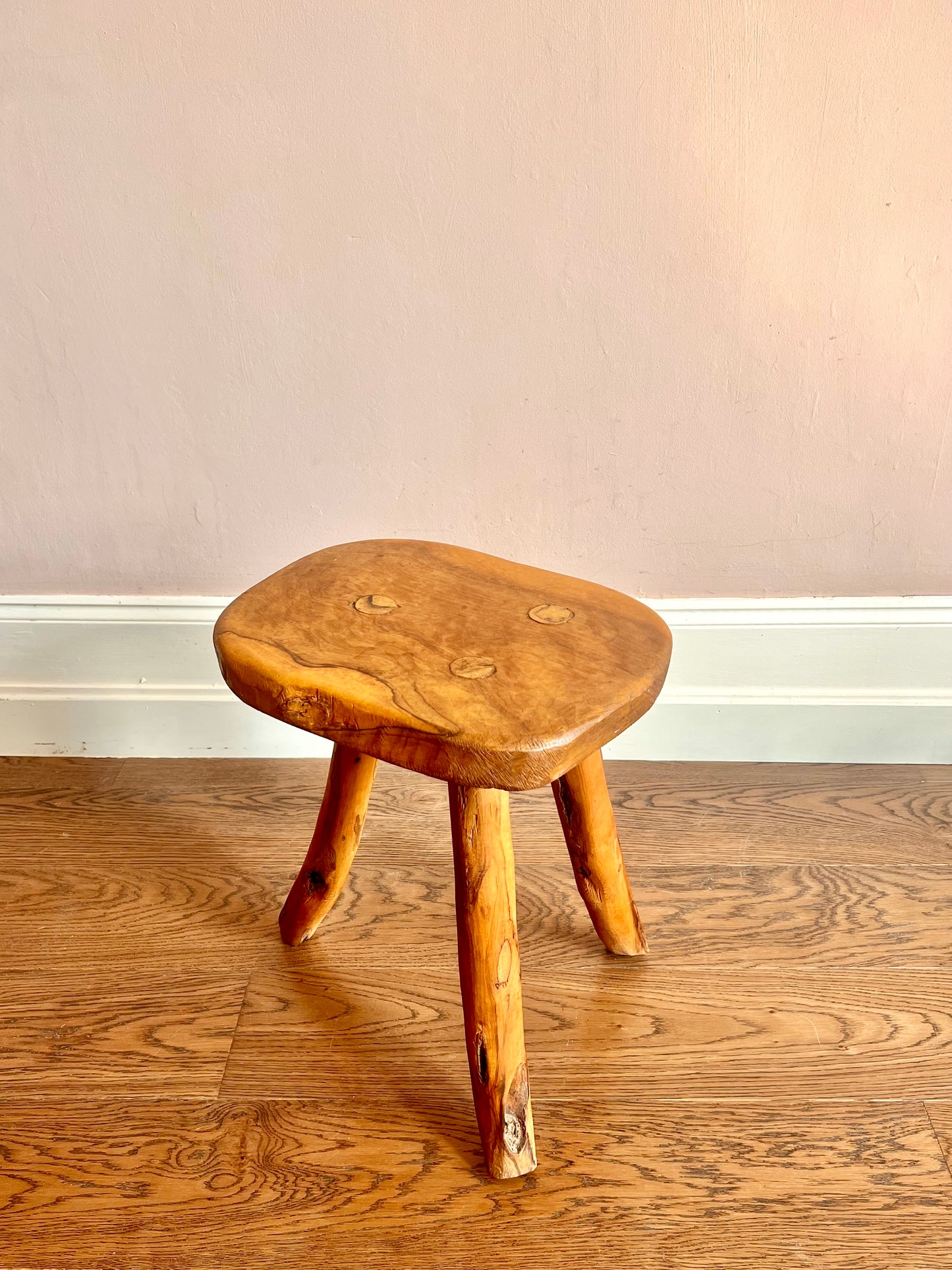 1960s French Primitive Brutalist Tripod Stool (Two of Two Available)