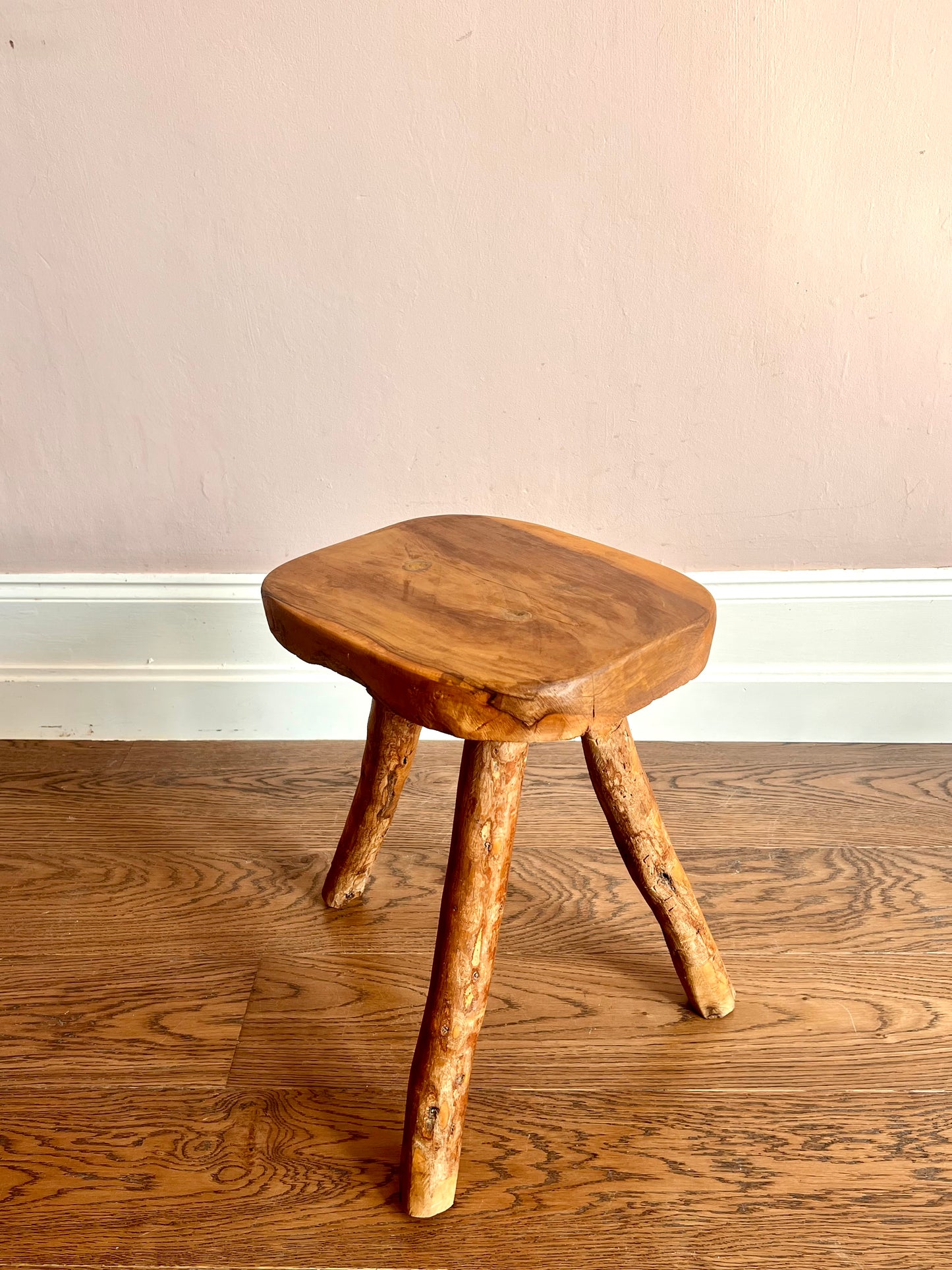 1960s French Primitive Brutalist Tripod Stool (One of Two Available)