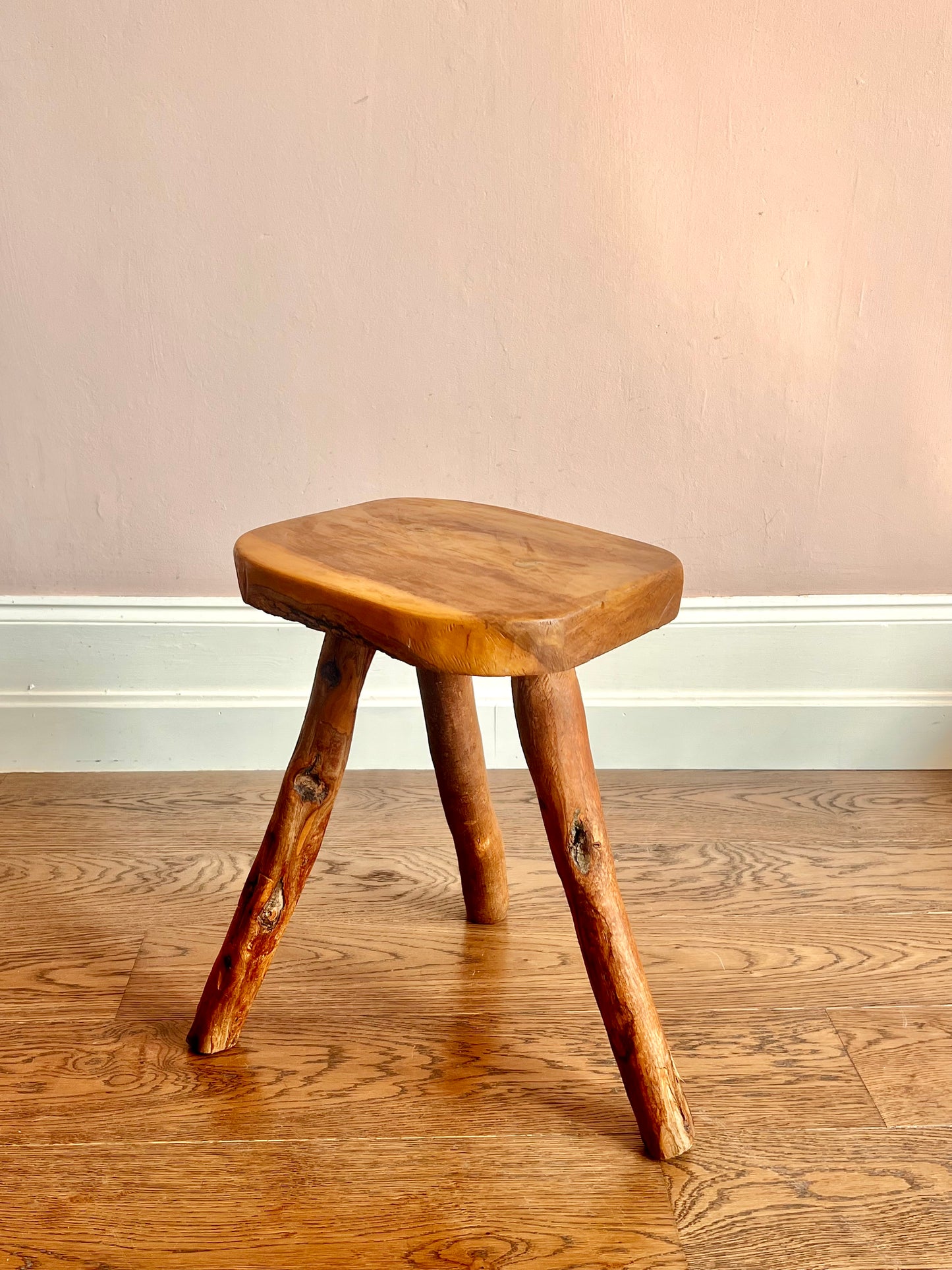 1960s French Primitive Brutalist Tripod Stool (One of Two Available)