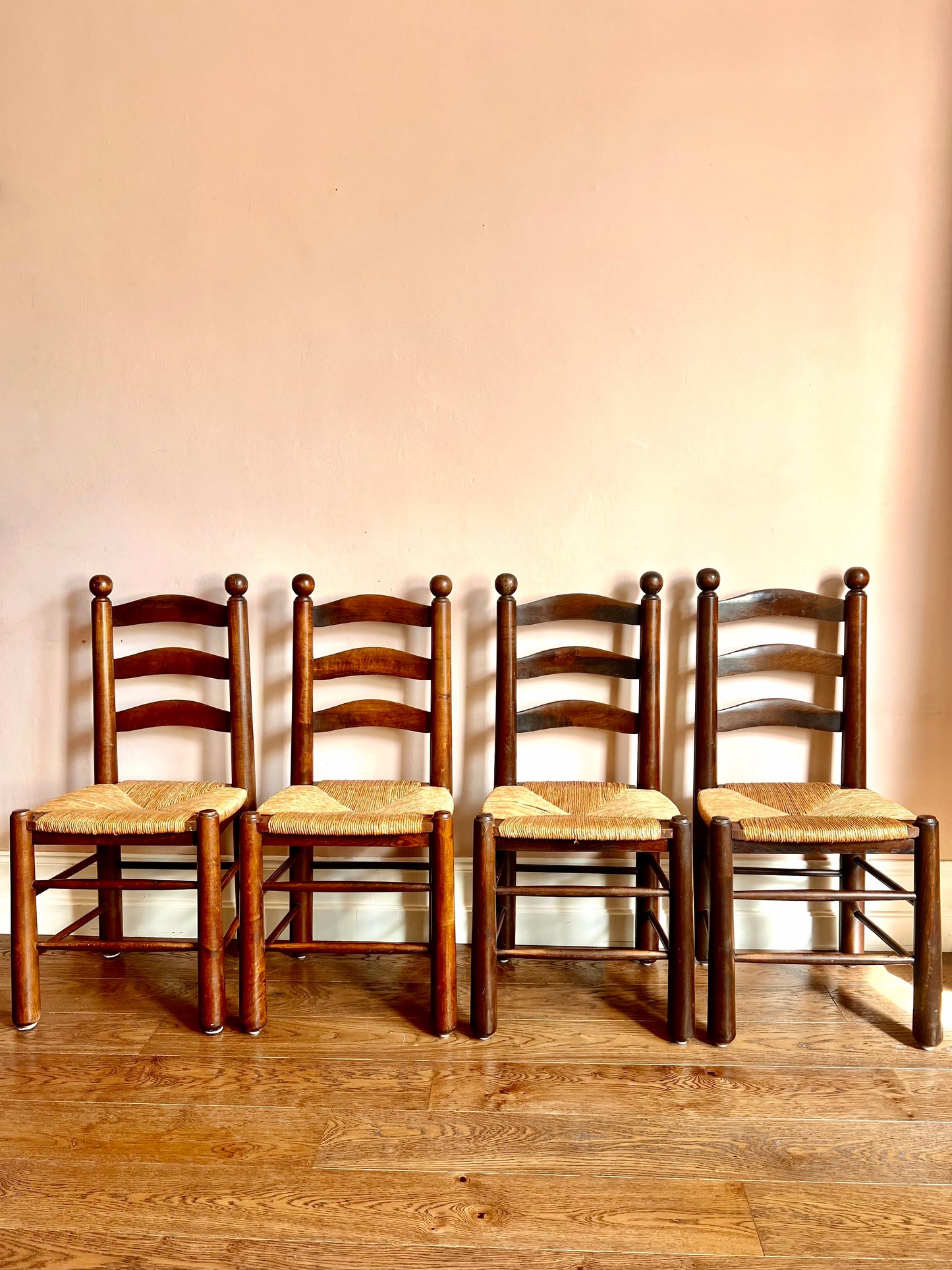Set of 1960s Brutalist Rush Seat Chairs by George Roberts