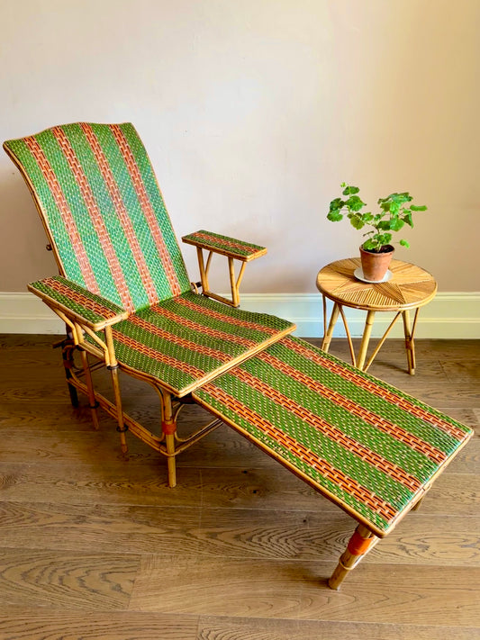 Early C20th French Bamboo & Rattan Chaise Longue.