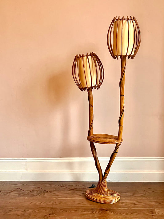 1960s French Louis Sognot Bamboo Floor Lamp