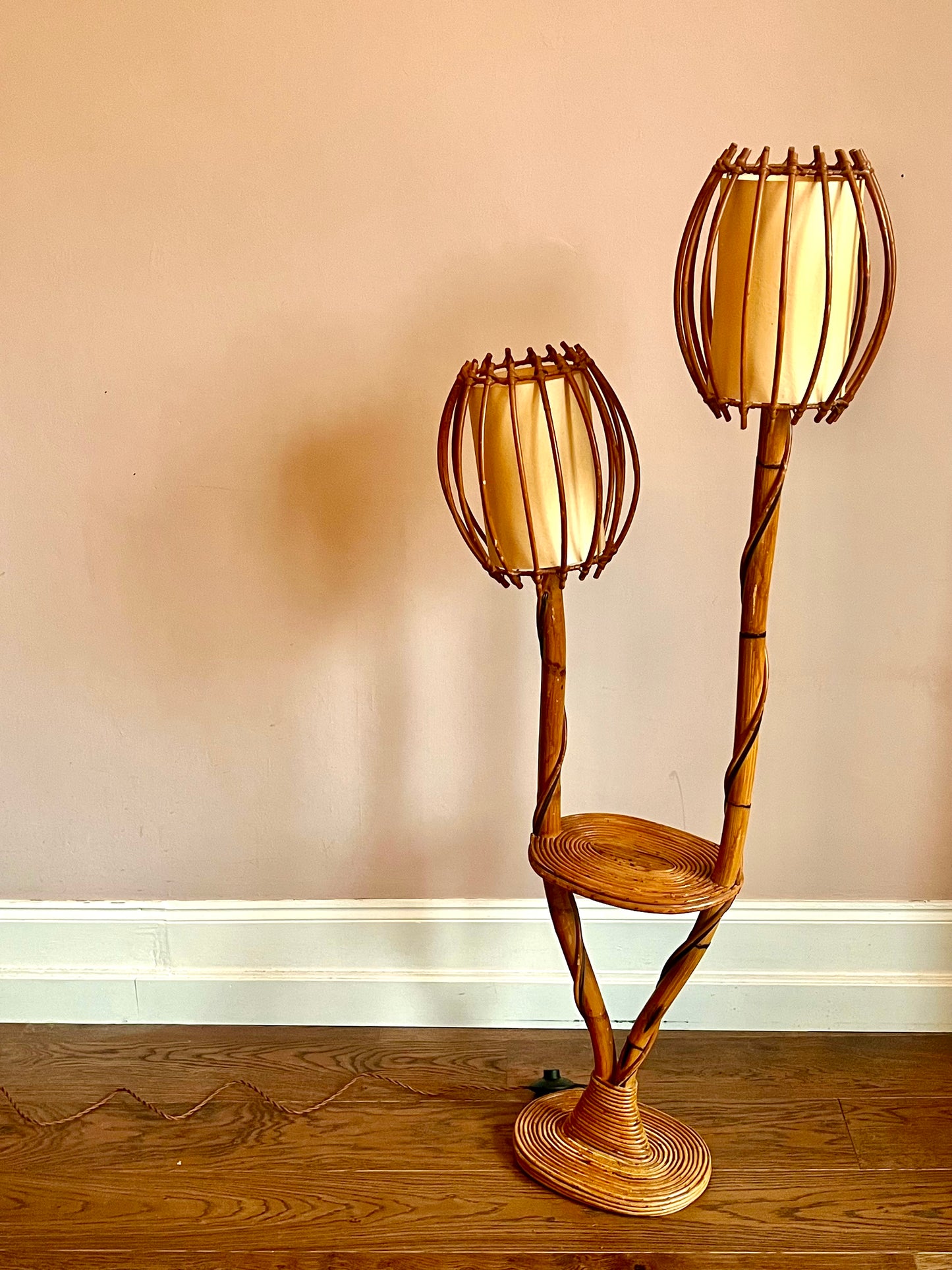 1960s French Louis Sognot Bamboo Floor Lamp