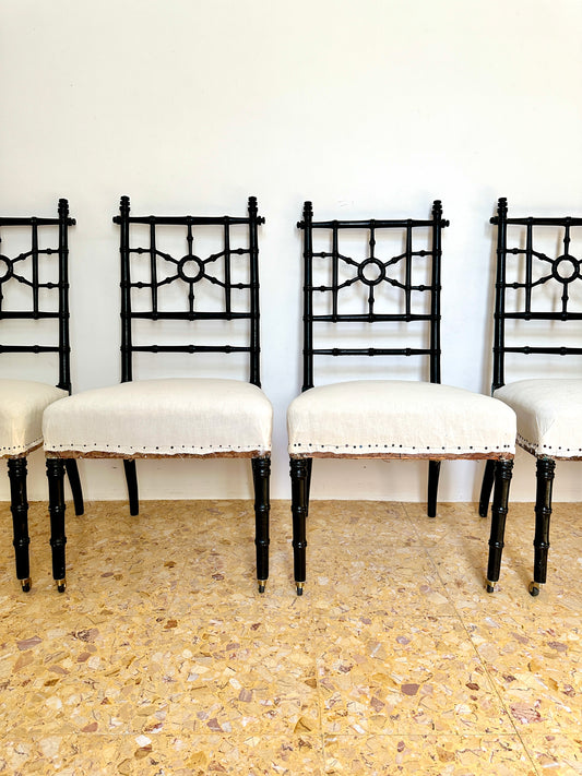 Set Of Lightly Lacquered Napoleon III Faux Bamboo Chairs