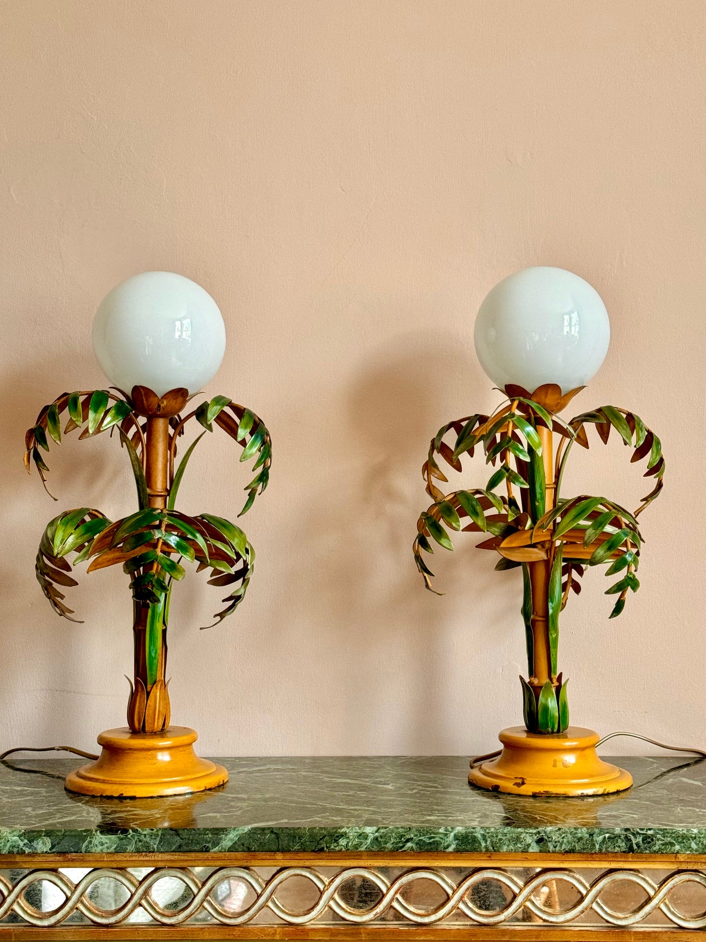 Pair of 1940s Italian Tole Bamboo Table Lamps