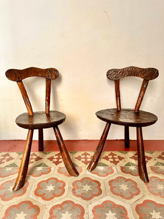 Pair Of 1950s French Primitive Brutalist Milking Stools