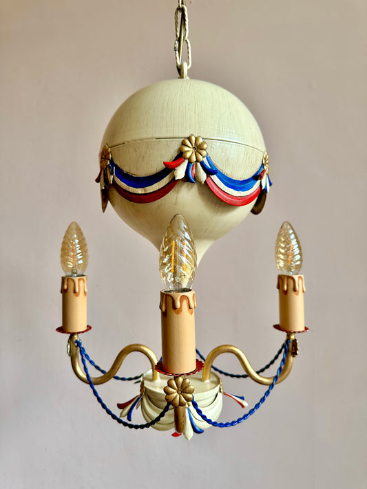 1940s French Montgolfier Balloon Toleware Chandelier